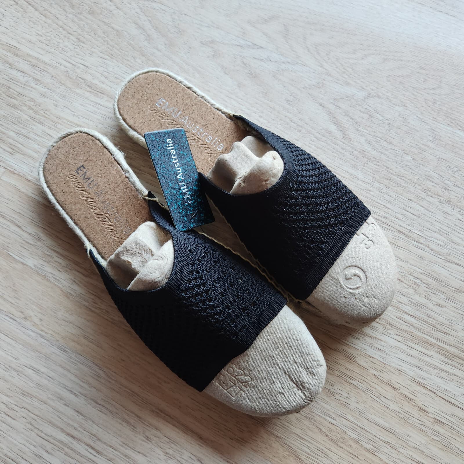 NWoB EMU Australia Ebor Mac Sandals Slide Knit Cotton Cushion Black Women's US10 - Thumbnail 6