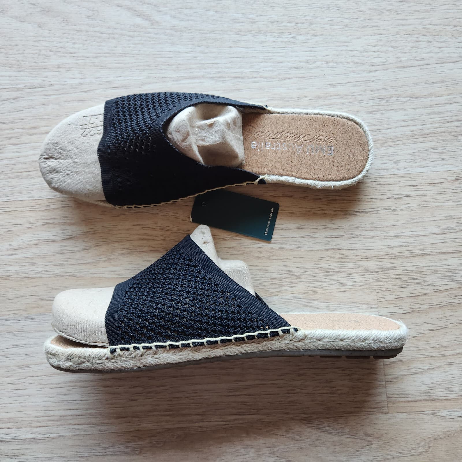 NWoB EMU Australia Ebor Mac Sandals Slide Knit Cotton Cushion Black Women's US10 - Thumbnail 3