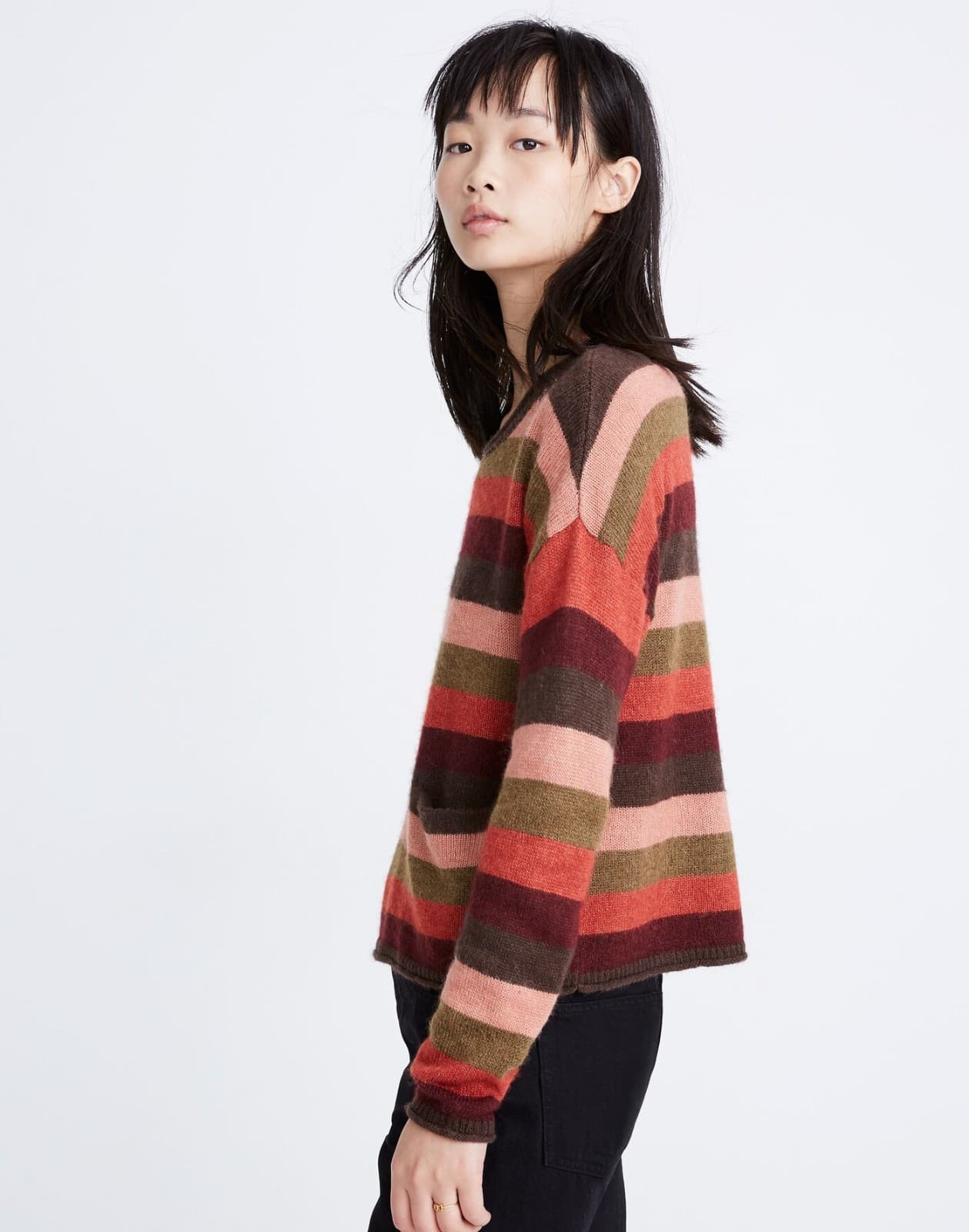 Madewell Alpaca Blend Chelsea Pocket Sweater Multi-Stripe Sweet Dahlia Women's M - Thumbnail 4