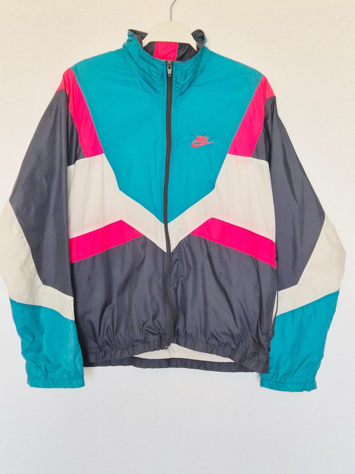Vintage'90s Nike Windbreaker Track Jacket Zip-Up Lined Colorblock Men's M - Thumbnail 2