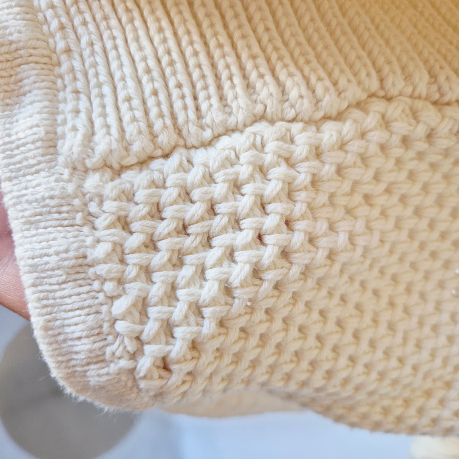 Haven Well Within 100% Cotton Chunky Grid Knit Shawl Open Cardigan Beige Sz.XL - Thumbnail 7