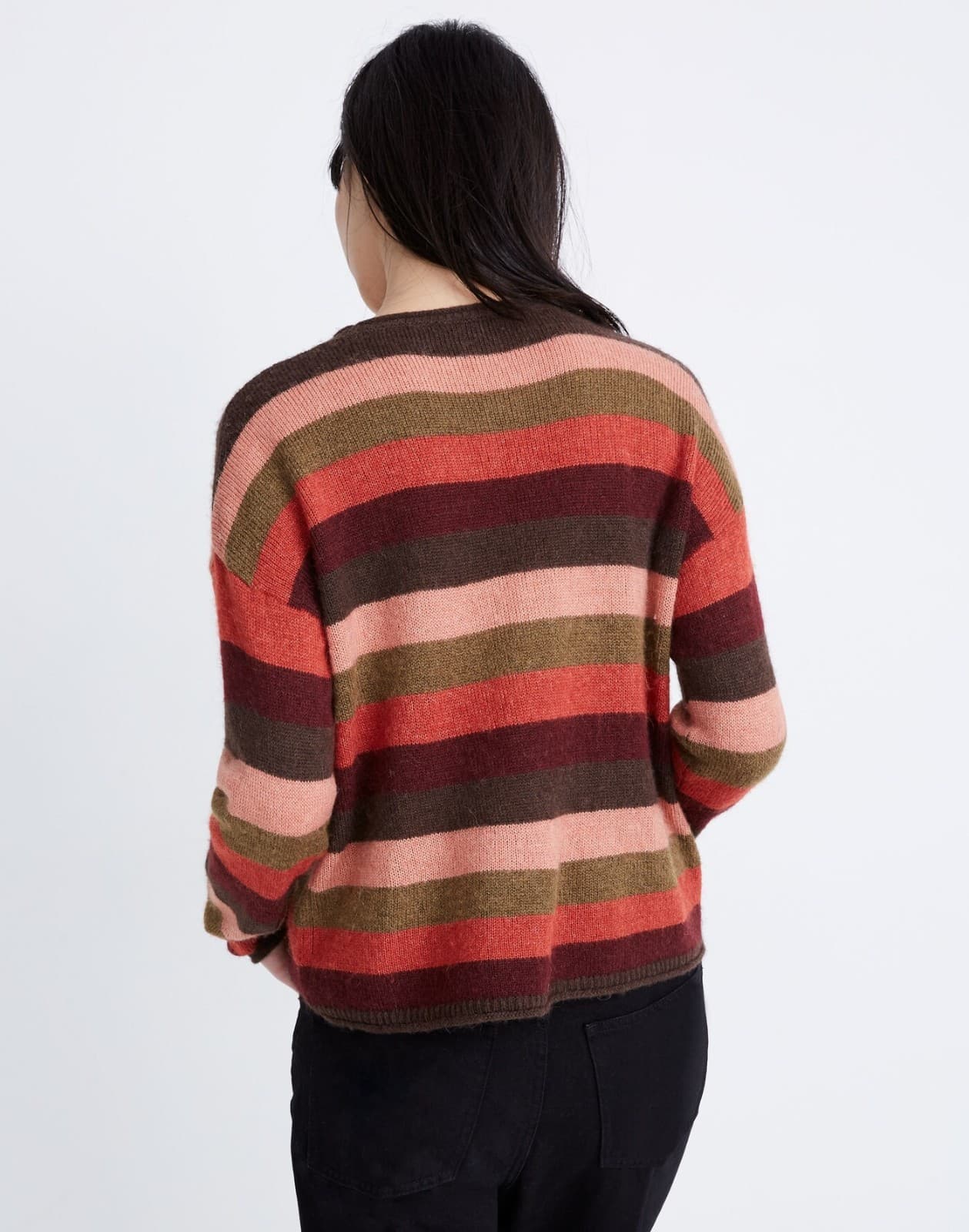 Madewell Alpaca Blend Chelsea Pocket Sweater Multi-Stripe Sweet Dahlia Women's M - Thumbnail 7