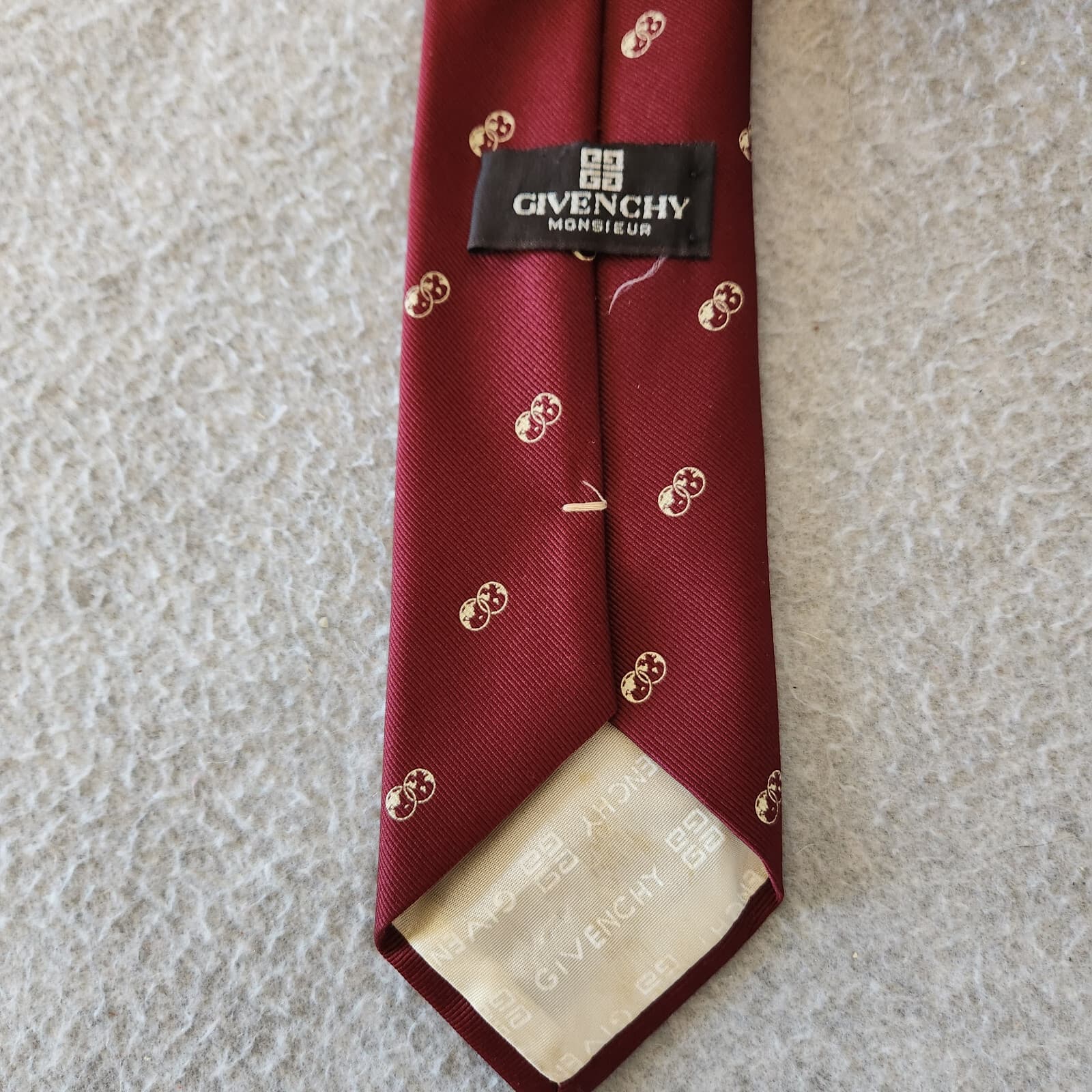 Vintage Givenchy Monsieur Silk Blend Traditional Standard Width Necktie Burgundy - Thumbnail 4