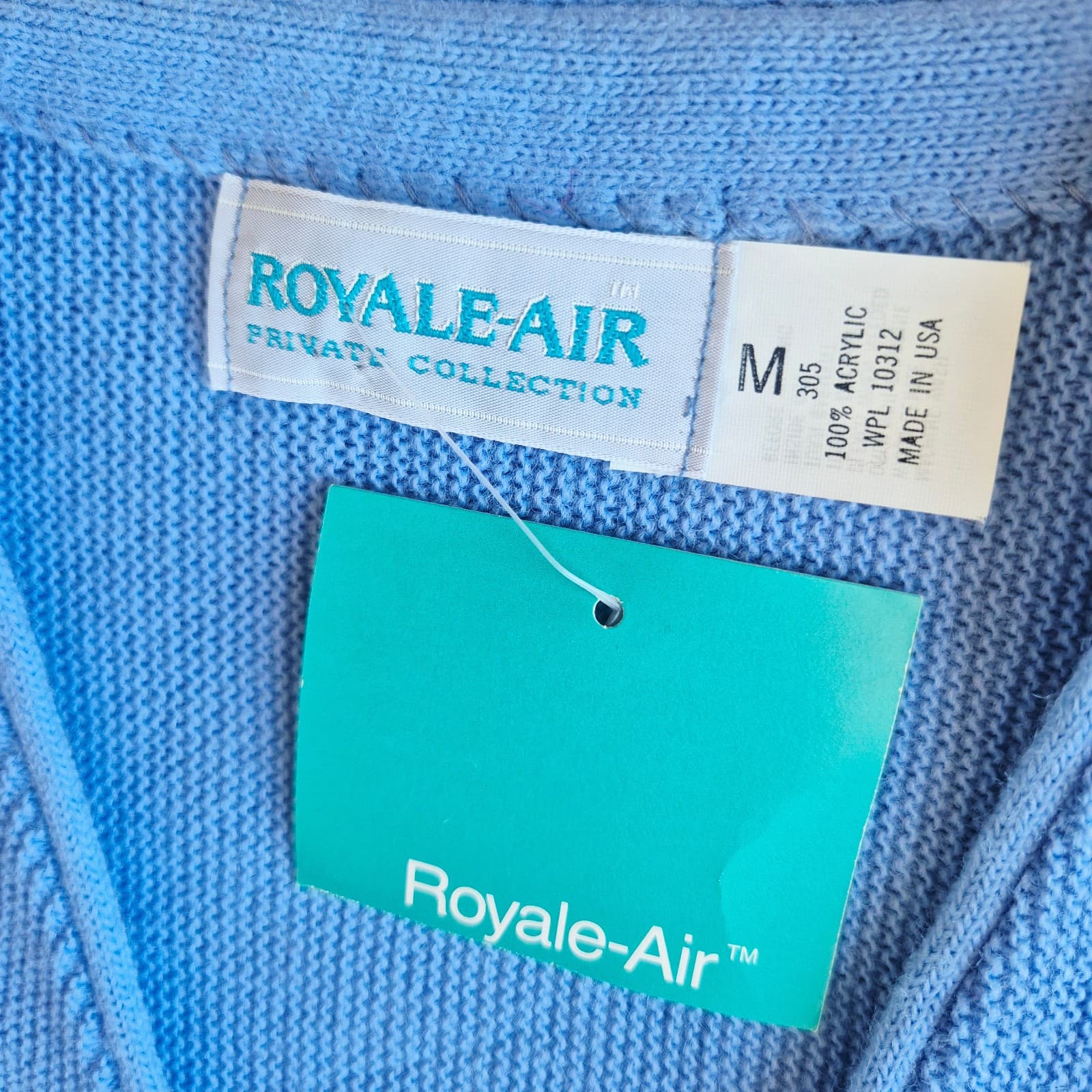 Vintage Royale-Air Made in USA Acrylic Grandpa Cardigan V-Neck Pocket Blue Sz.M - Thumbnail 6