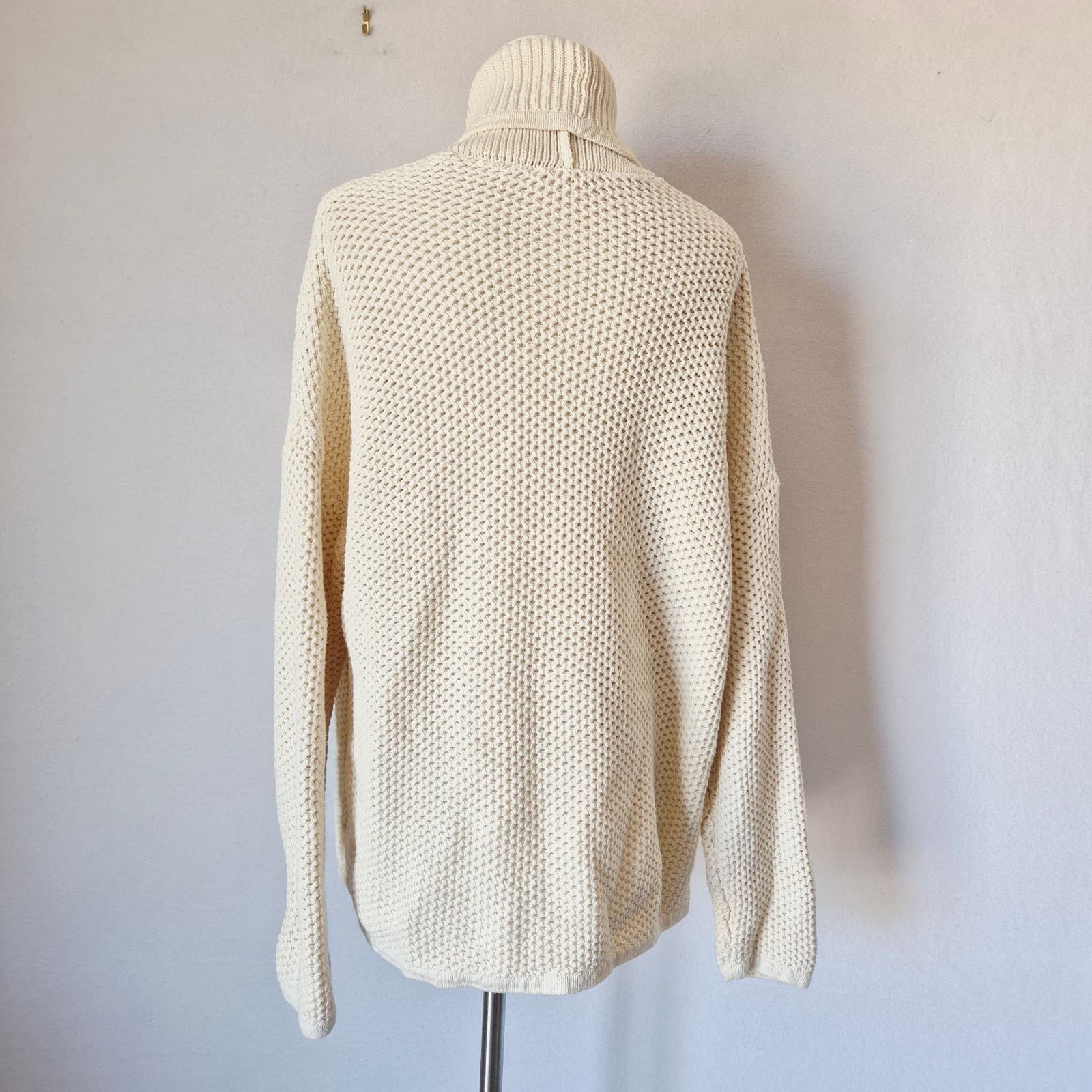 Haven Well Within 100% Cotton Chunky Grid Knit Shawl Open Cardigan Beige Sz.XL - Thumbnail 8