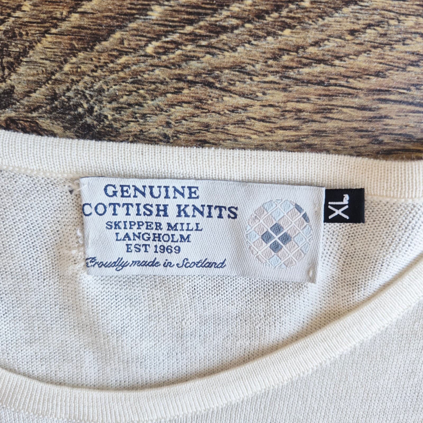 Genuine Scottish Knits 100% Merino Sweater Skipper Mill Langhlom Ivory Womens XL - Thumbnail 7