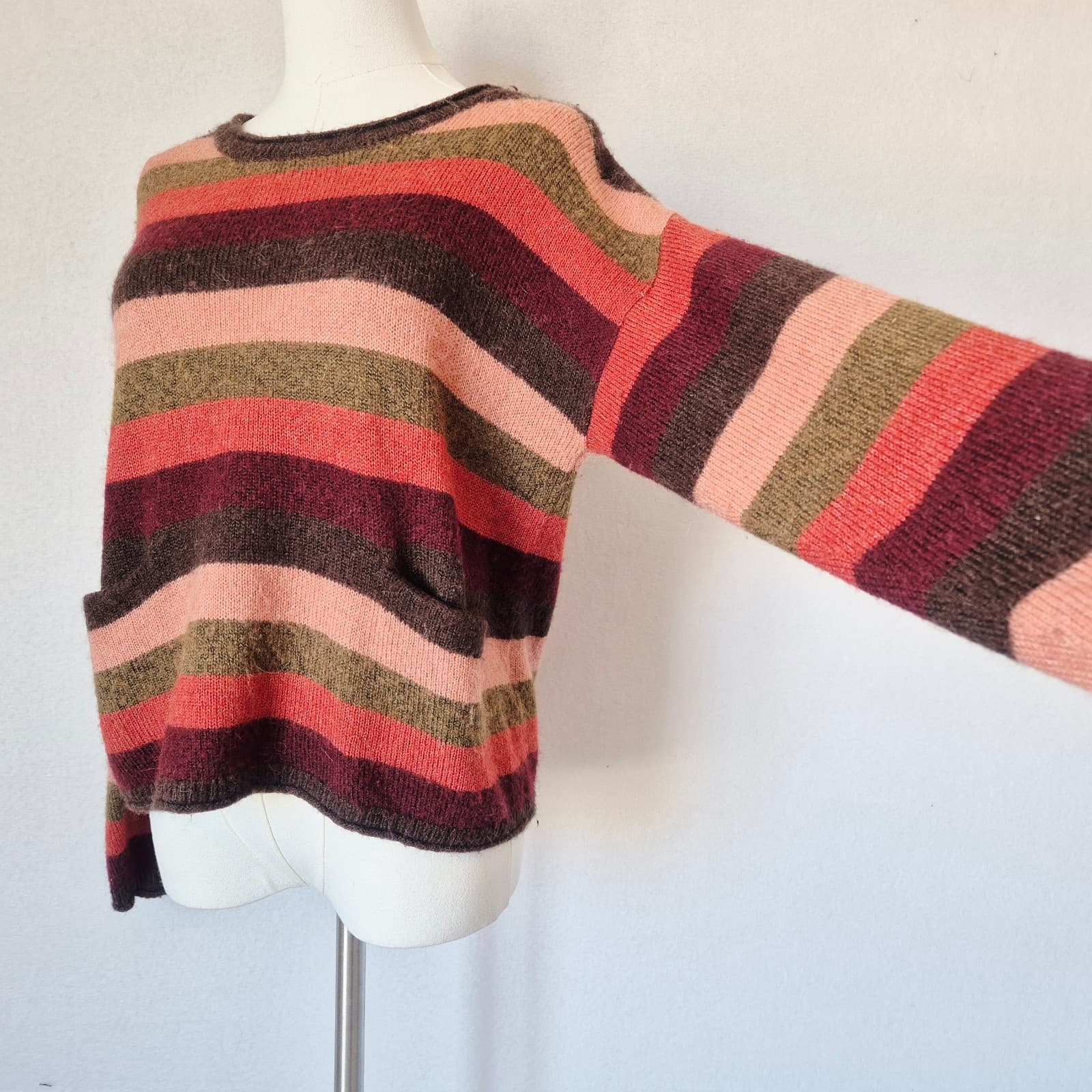 Madewell Alpaca Blend Chelsea Pocket Sweater Multi-Stripe Sweet Dahlia Women's M - Thumbnail 5