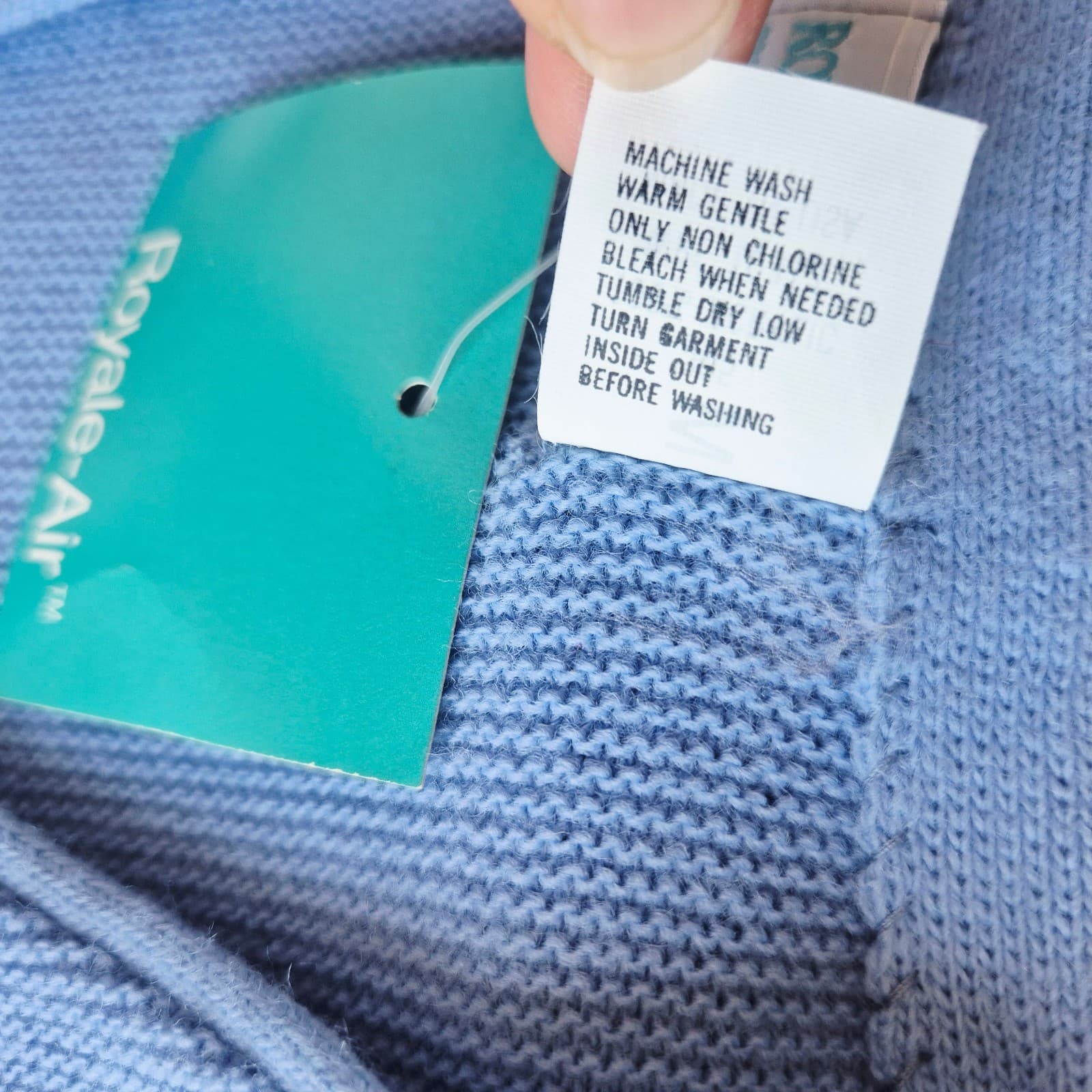 Vintage Royale-Air Made in USA Acrylic Grandpa Cardigan V-Neck Pocket Blue Sz.M - Thumbnail 7