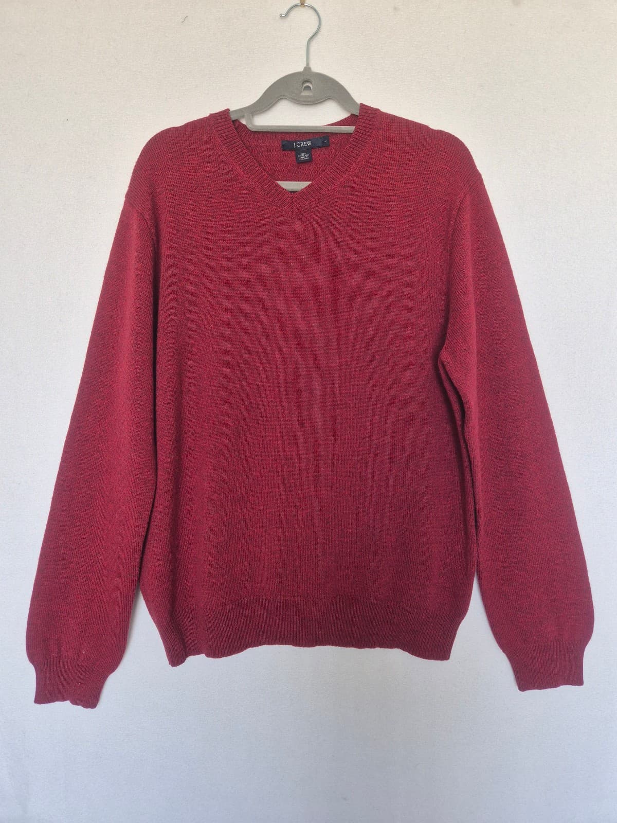 Vintage'90s J.Crew 100% Merino Wool V-Neck Pullover Sweater Red Men's Large - Thumbnail 3