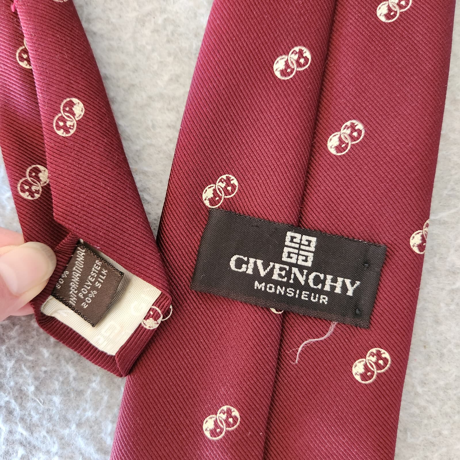 Vintage Givenchy Monsieur Silk Blend Traditional Standard Width Necktie Burgundy - Thumbnail 5