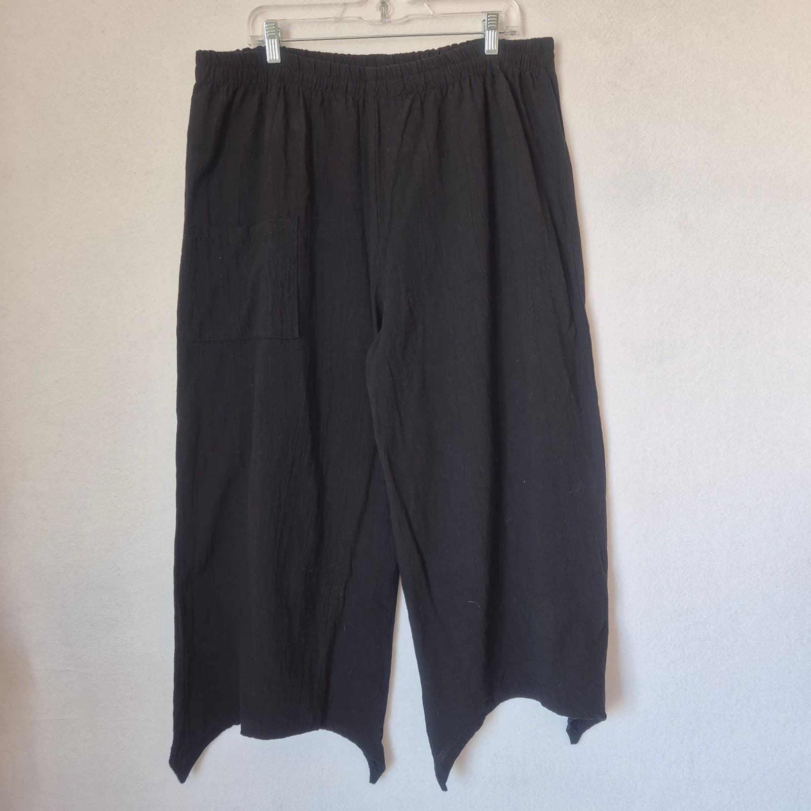 B'Gauze It's Great Lagenlook Wide-Leg Sharkbite Cropped Pant Elastic Black Sz.2 - Thumbnail 3