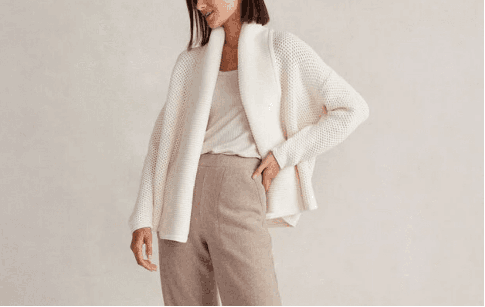 Haven Well Within 100% Cotton Chunky Grid Knit Shawl Open Cardigan Beige Sz.XL - Thumbnail 5