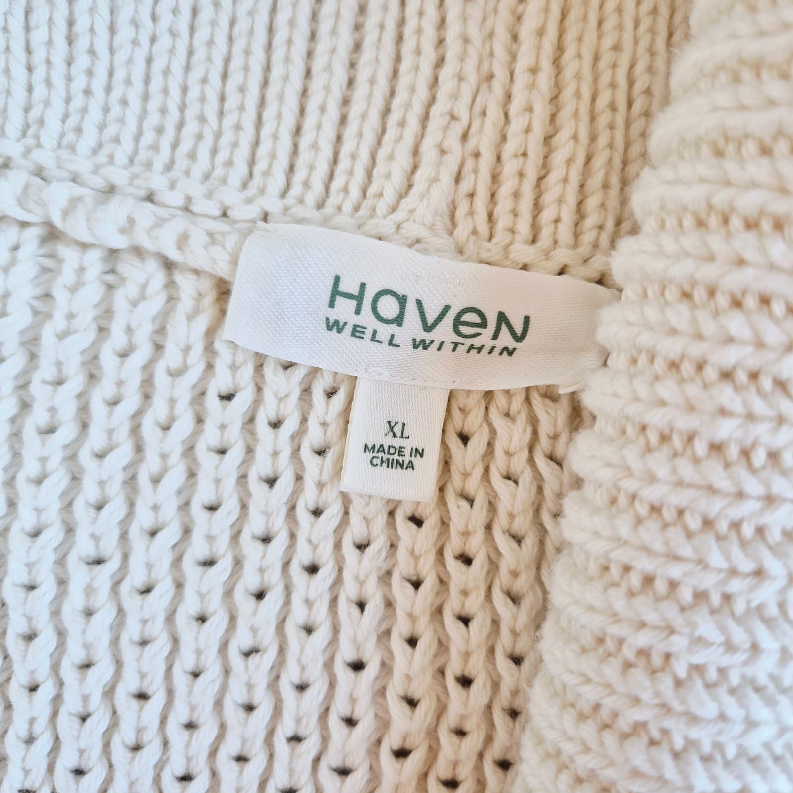 Haven Well Within 100% Cotton Chunky Grid Knit Shawl Open Cardigan Beige Sz.XL - Thumbnail 9