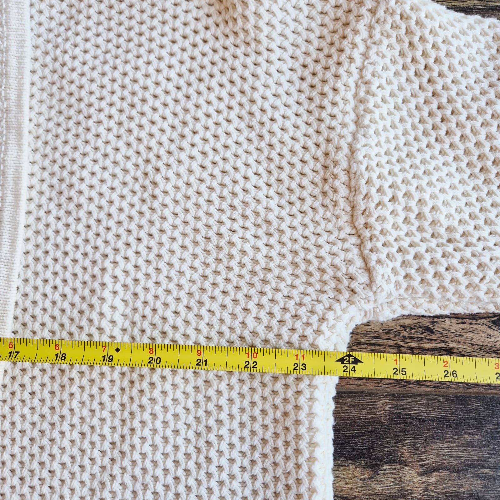 Haven Well Within 100% Cotton Chunky Grid Knit Shawl Open Cardigan Beige Sz.XL - Thumbnail 12