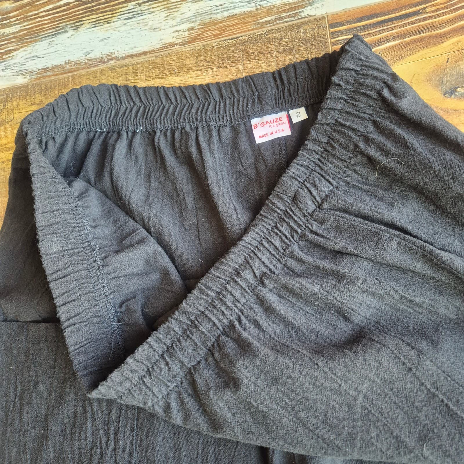 B'Gauze It's Great Lagenlook Wide-Leg Sharkbite Cropped Pant Elastic Black Sz.2 - Thumbnail 6