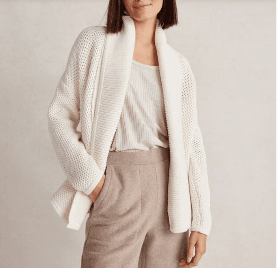 Haven Well Within 100% Cotton Chunky Grid Knit Shawl Open Cardigan Beige Sz.XL - Thumbnail 2