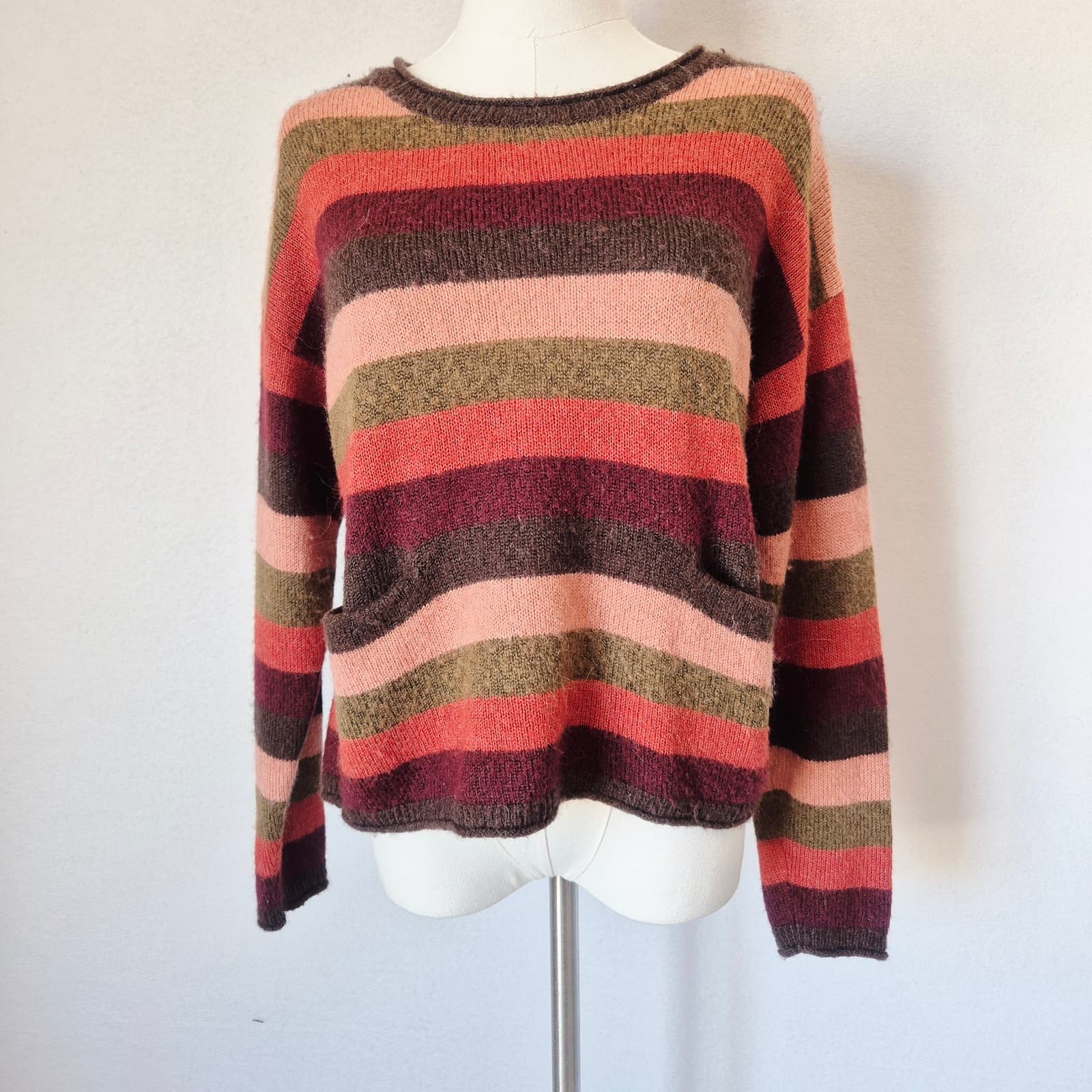 Madewell Alpaca Blend Chelsea Pocket Sweater Multi-Stripe Sweet Dahlia Women's M - Thumbnail 3