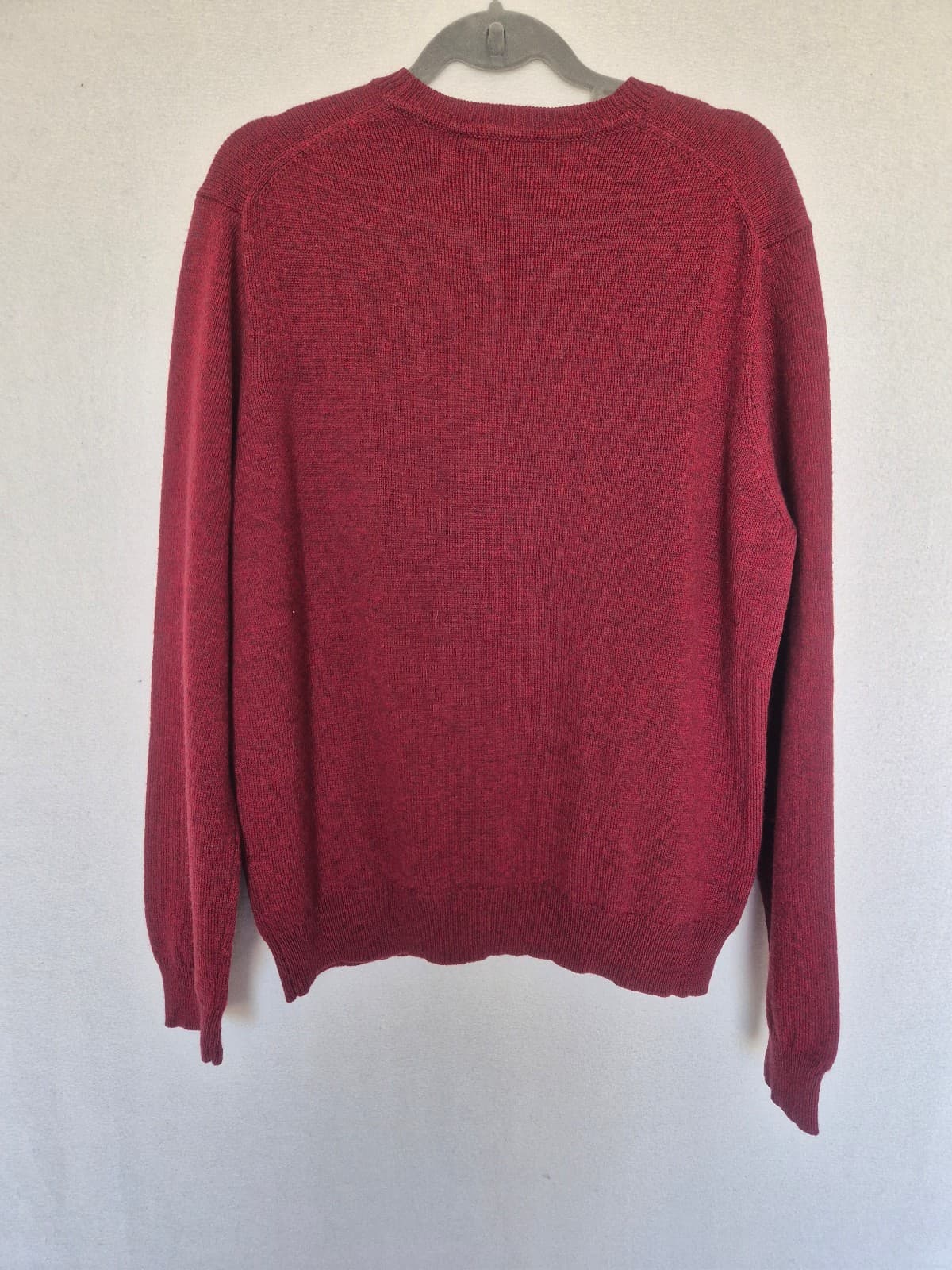 Vintage'90s J.Crew 100% Merino Wool V-Neck Pullover Sweater Red Men's Large - Thumbnail 4