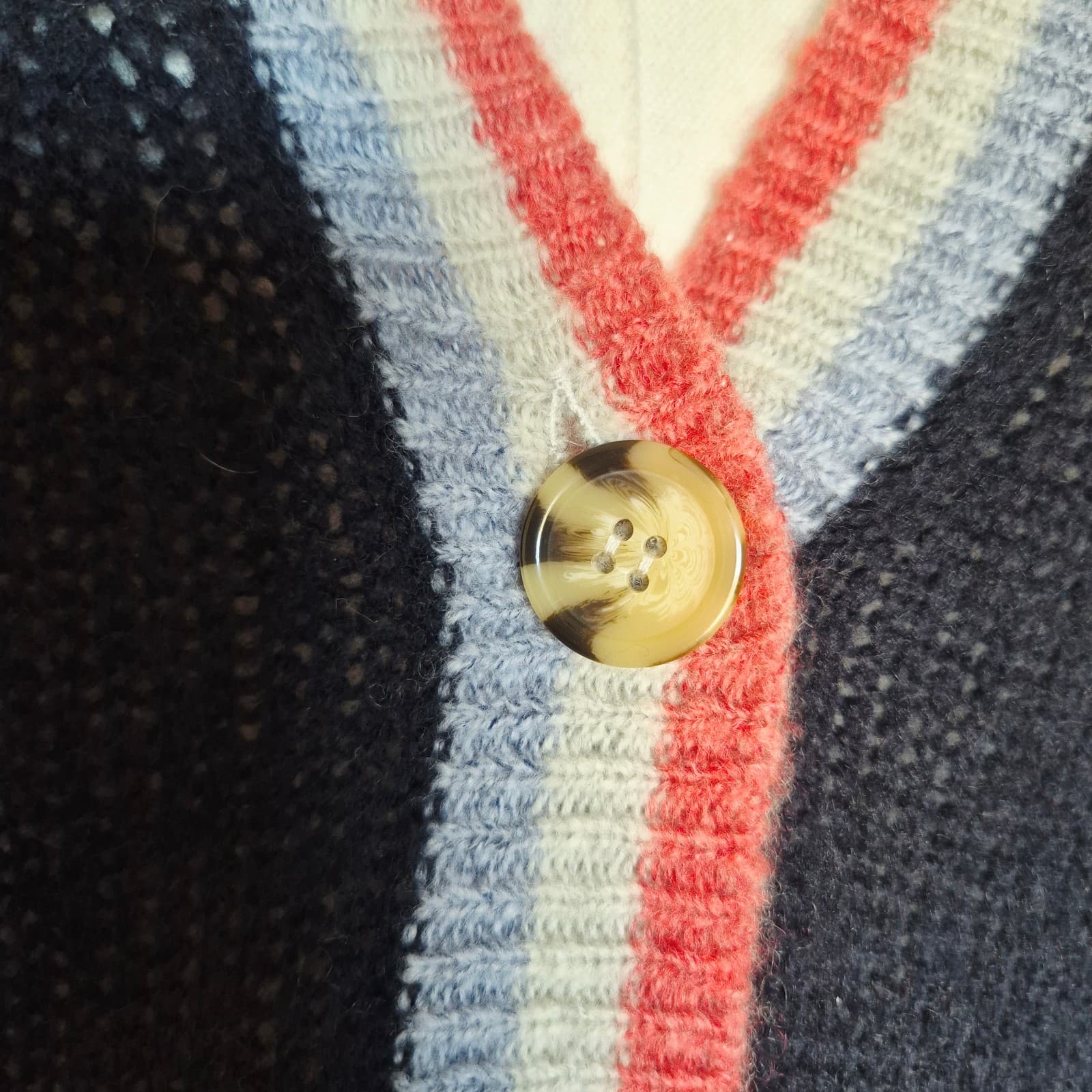 Sundry Wool Cashmere Contrast Stripe Cardigan V-Neck Button Navy Blue Womens 1/S - Thumbnail 5