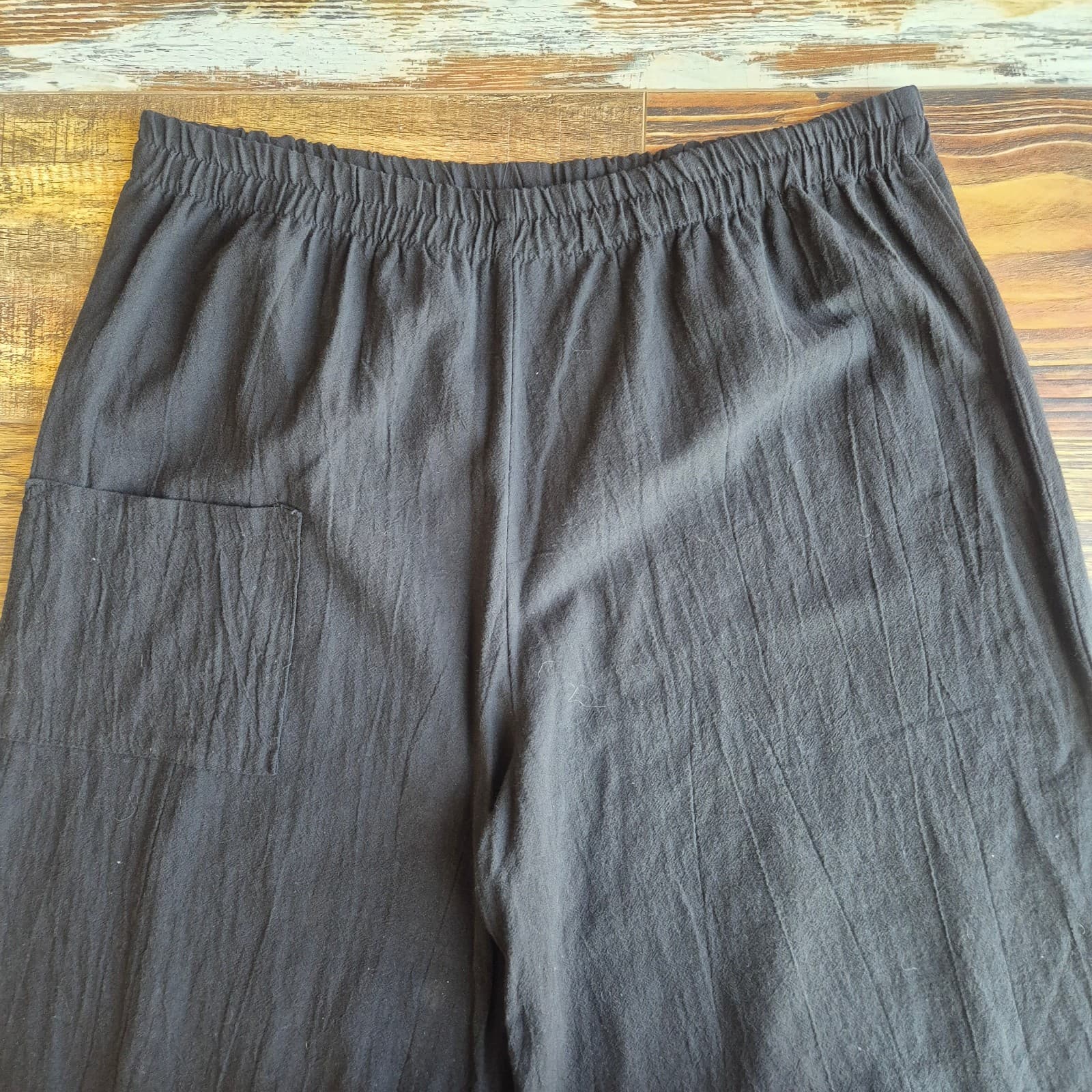B'Gauze It's Great Lagenlook Wide-Leg Sharkbite Cropped Pant Elastic Black Sz.2 - Thumbnail 2