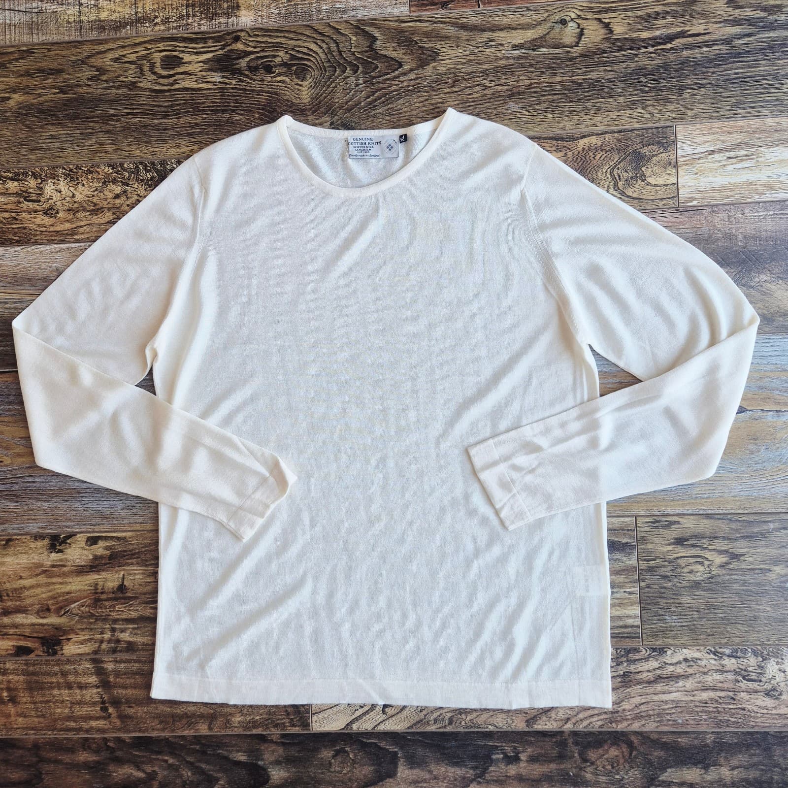 Genuine Scottish Knits 100% Merino Sweater Skipper Mill Langhlom Ivory Womens XL - Thumbnail 3