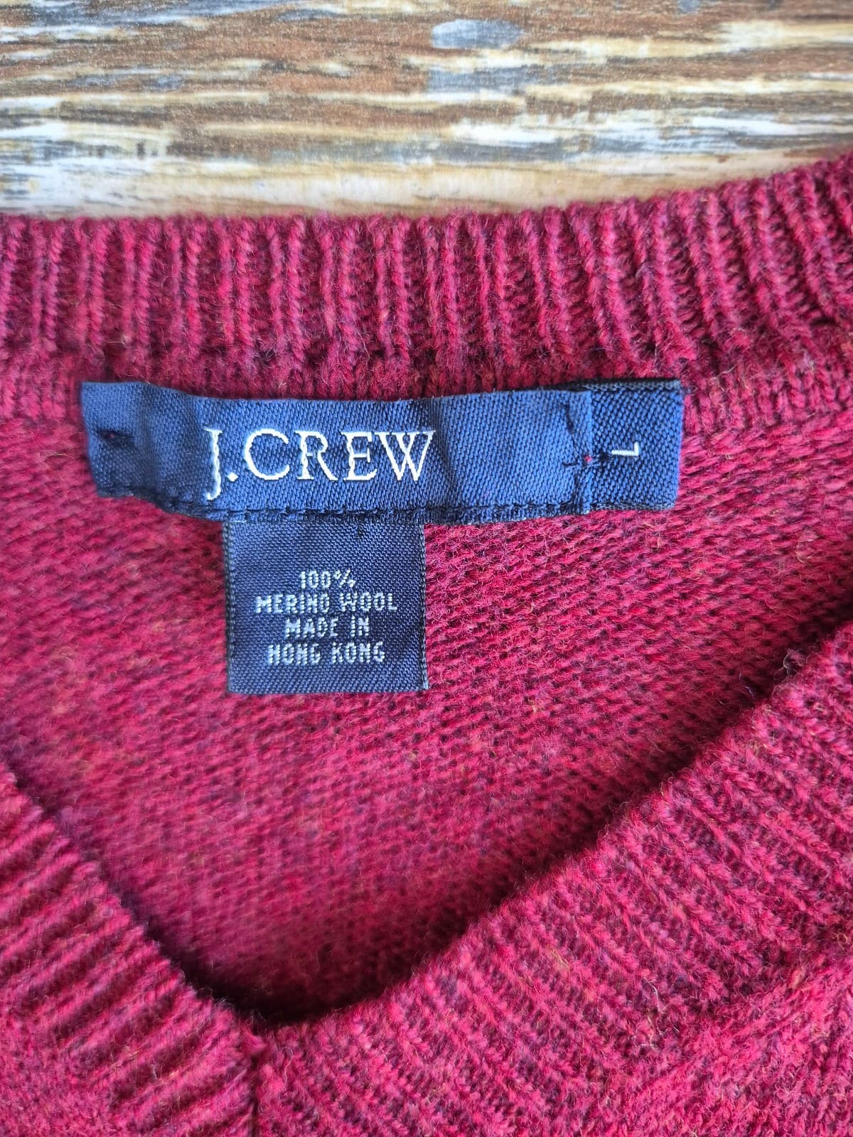 Vintage'90s J.Crew 100% Merino Wool V-Neck Pullover Sweater Red Men's Large - Thumbnail 5