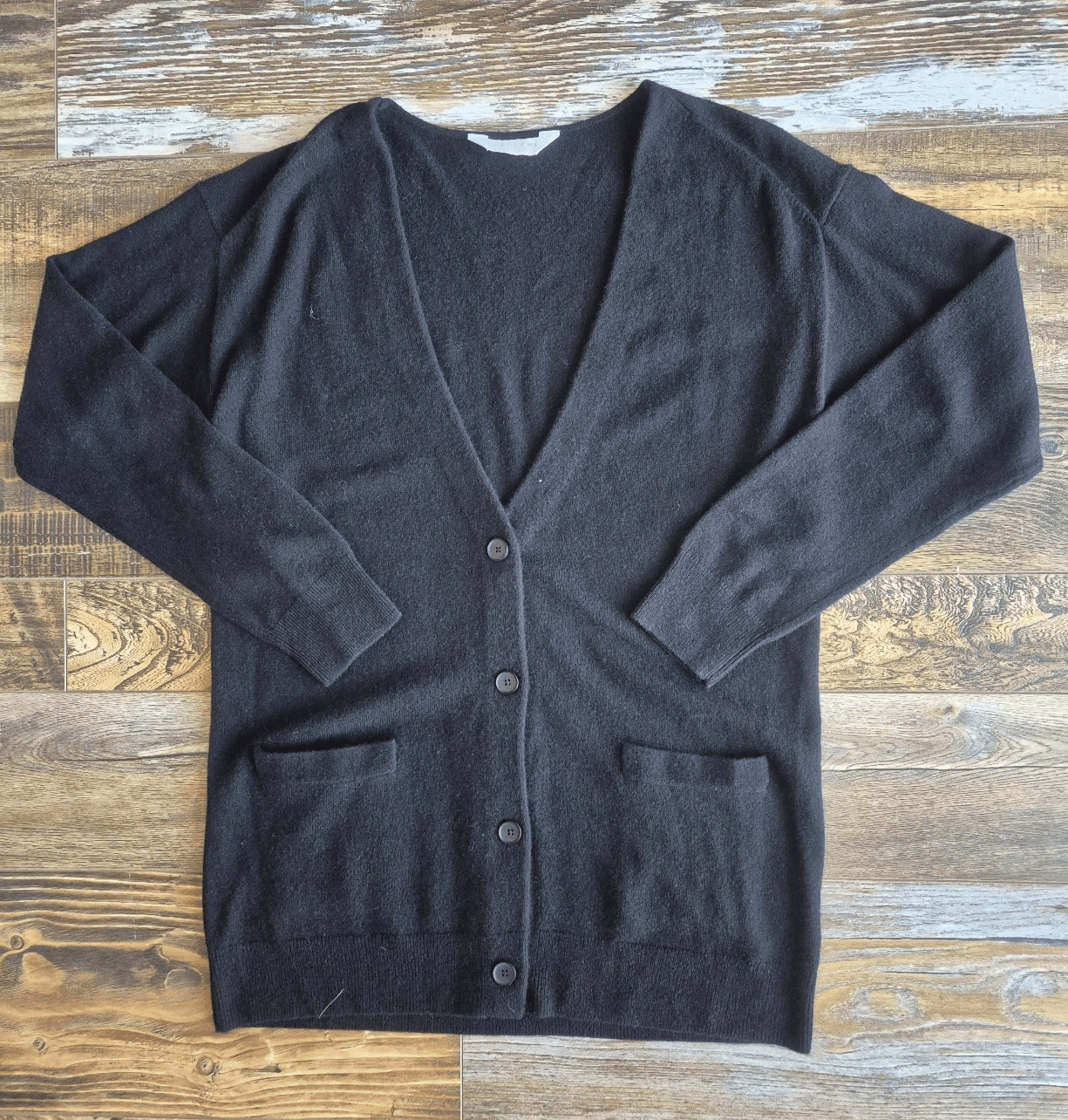 NWoT EVERLANE 100% Cashmere V-Neck Cardigan Button Pocket Black Women's S - Thumbnail 3