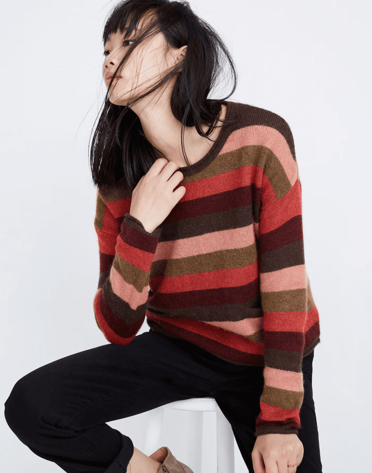 Madewell Alpaca Blend Chelsea Pocket Sweater Multi-Stripe Sweet Dahlia Women's M - Thumbnail 2