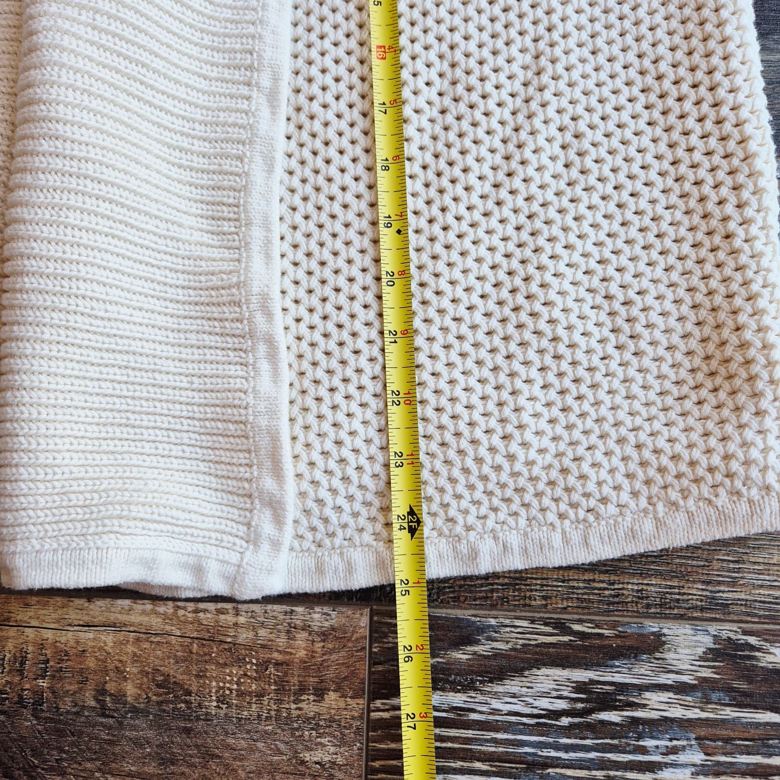 Haven Well Within 100% Cotton Chunky Grid Knit Shawl Open Cardigan Beige Sz.XL - Thumbnail 13
