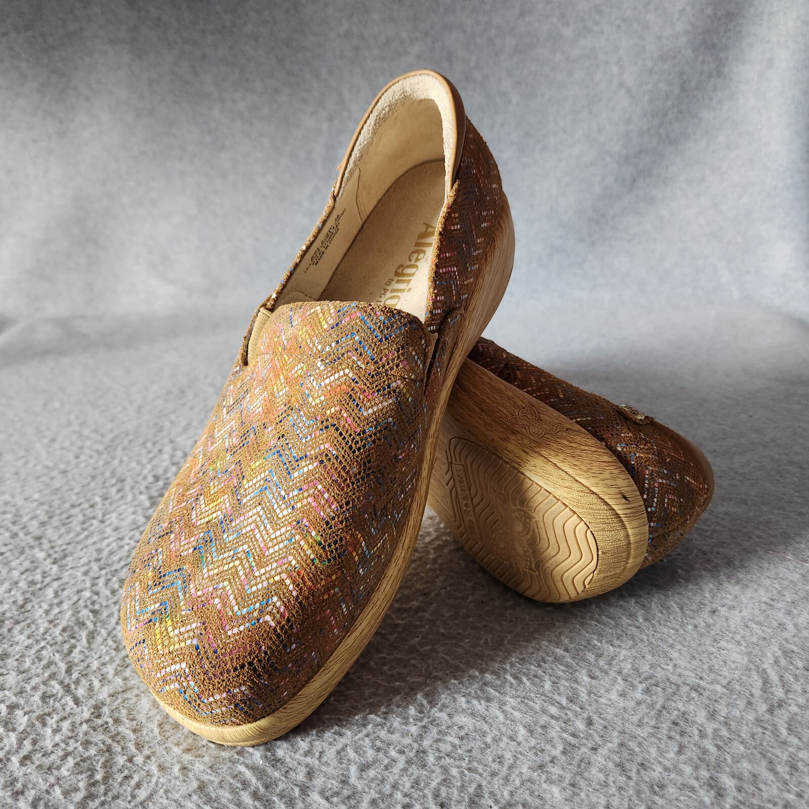 Alegria Keli Ric Rock Professional Leather Clog Comfort Zippy Zigzag Tan EU39 - Thumbnail 2
