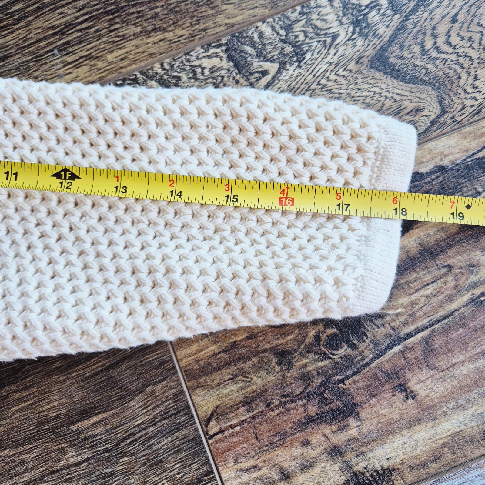Haven Well Within 100% Cotton Chunky Grid Knit Shawl Open Cardigan Beige Sz.XL - Thumbnail 11