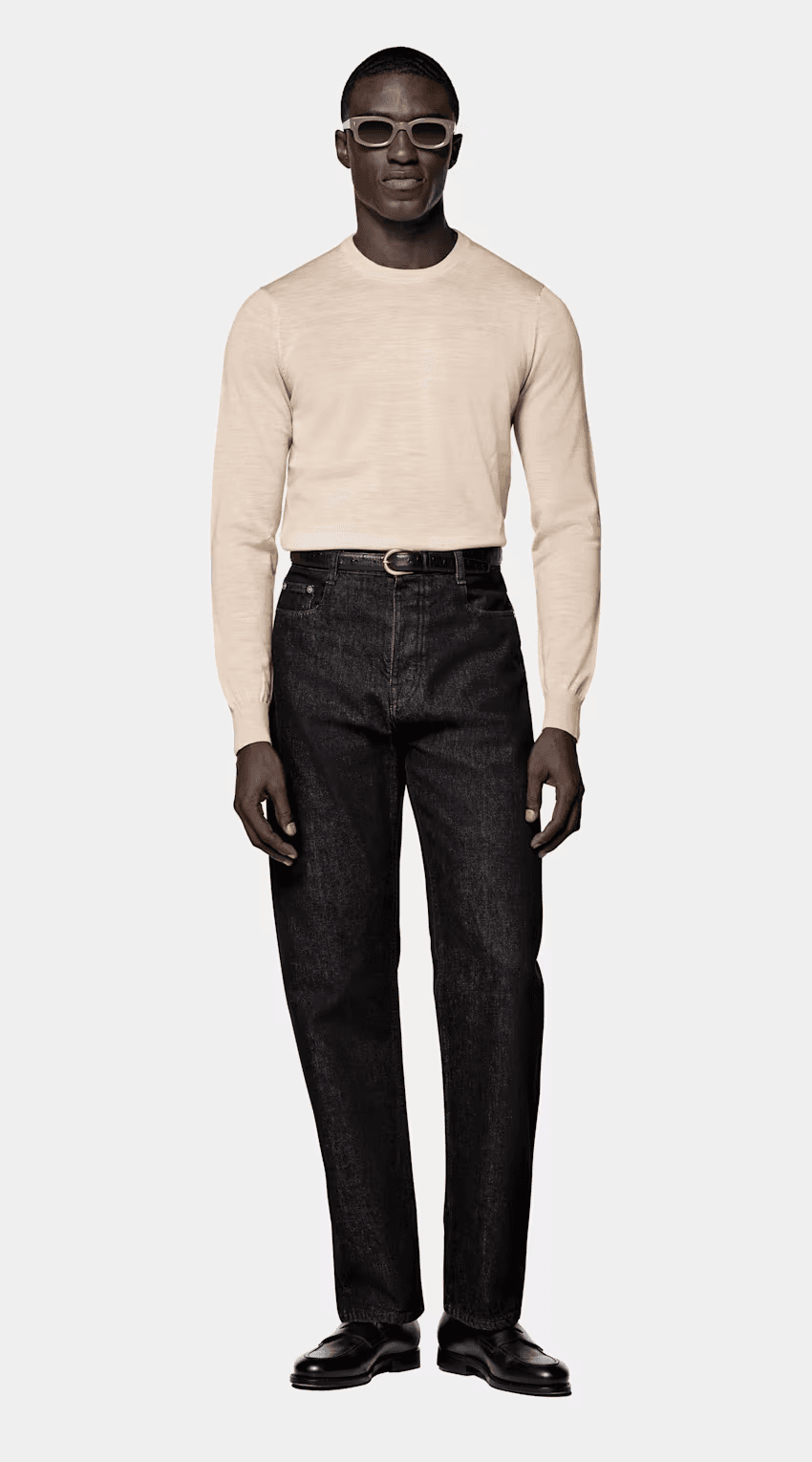 SUITSUPPLY Pure Merino Wool Crew Neck Sweater Pullover Slim Fit Cream Men's S - Thumbnail 5