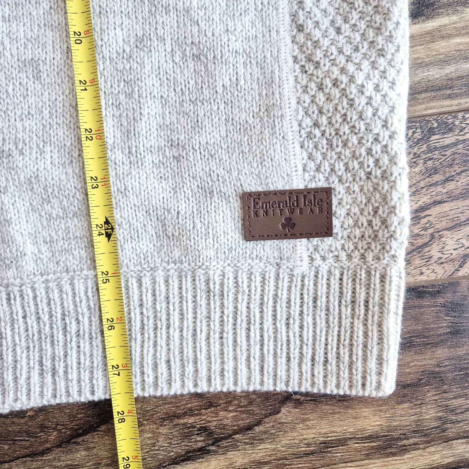 New Emerald Isle Knitwear Galway Fishermen Sweater Elbow-Patch Wool Blend Men XL - Thumbnail 14