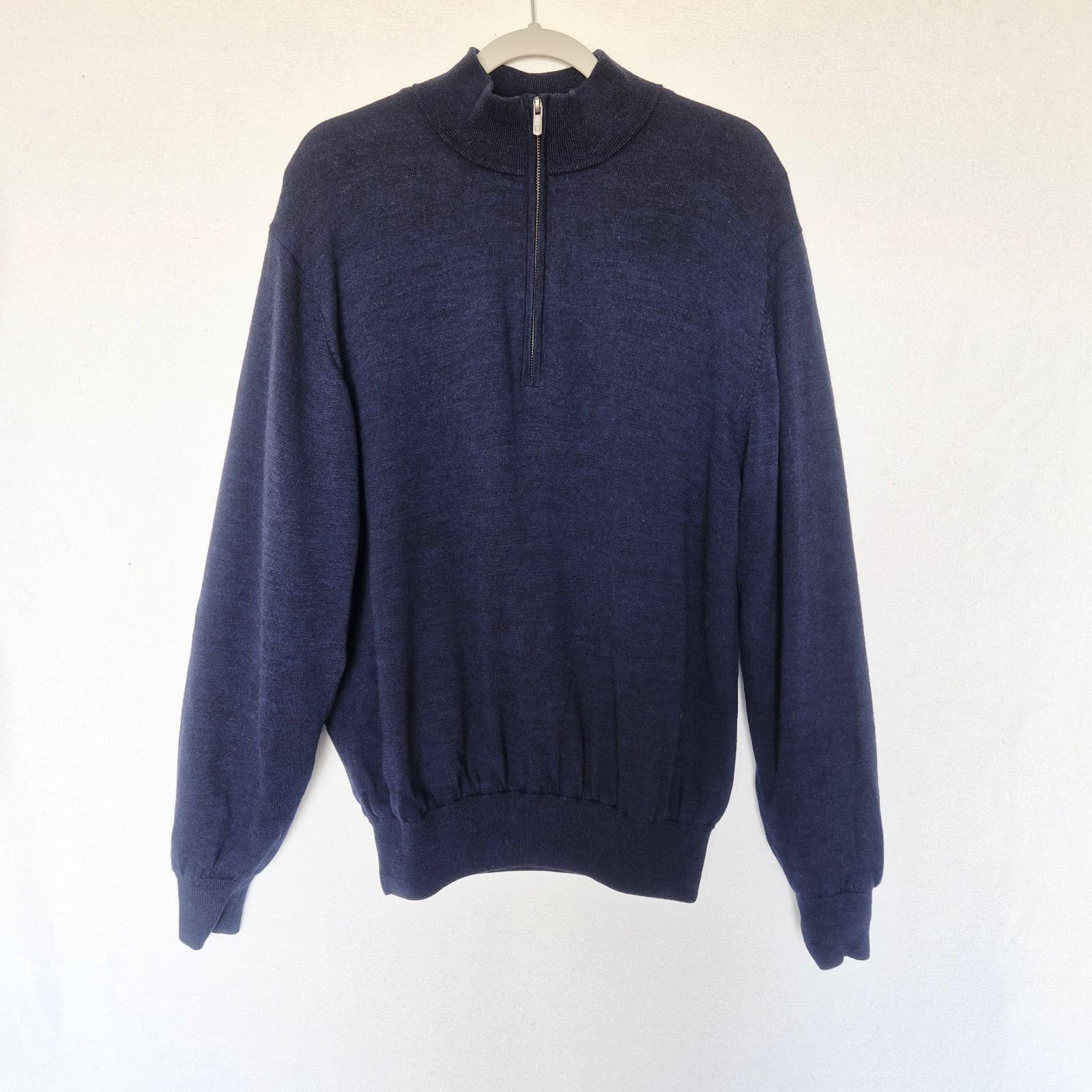 FootJoy Men's L Wool Quarter-Zip Lined Performance Windproof Sweater Navy Blue - Thumbnail 3
