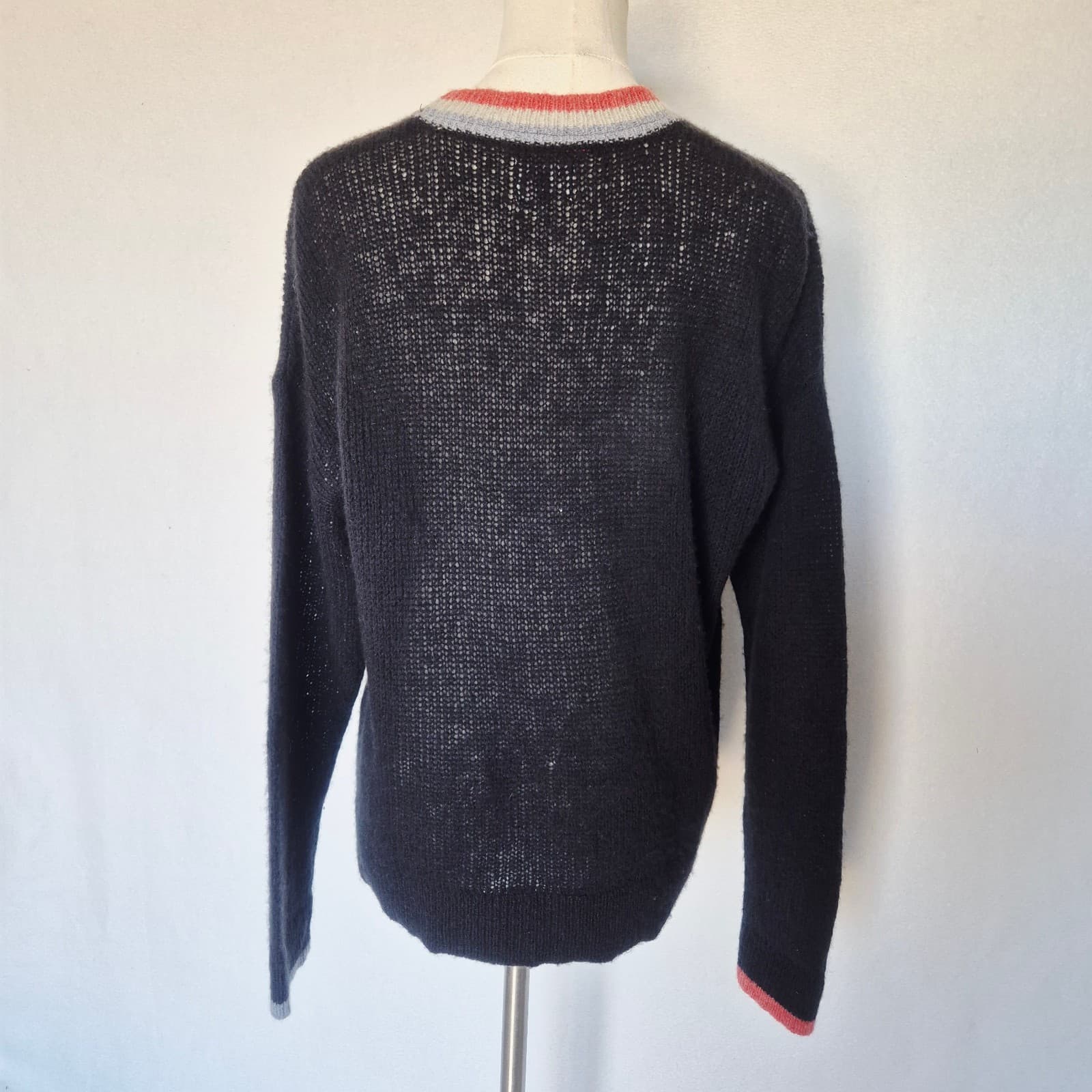Sundry Wool Cashmere Contrast Stripe Cardigan V-Neck Button Navy Blue Womens 1/S - Thumbnail 9