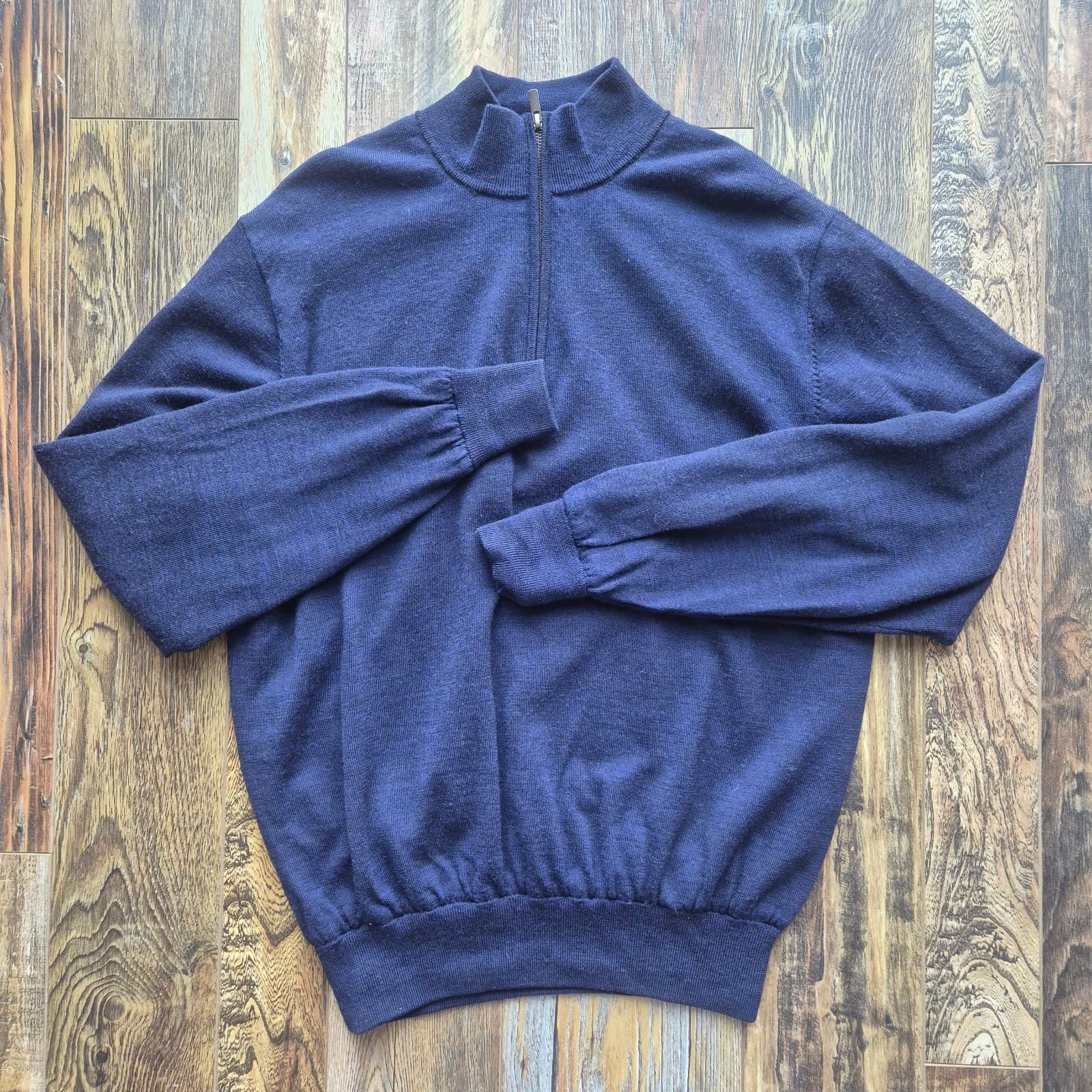 FootJoy Men's L Wool Quarter-Zip Lined Performance Windproof Sweater Navy Blue - Thumbnail 6