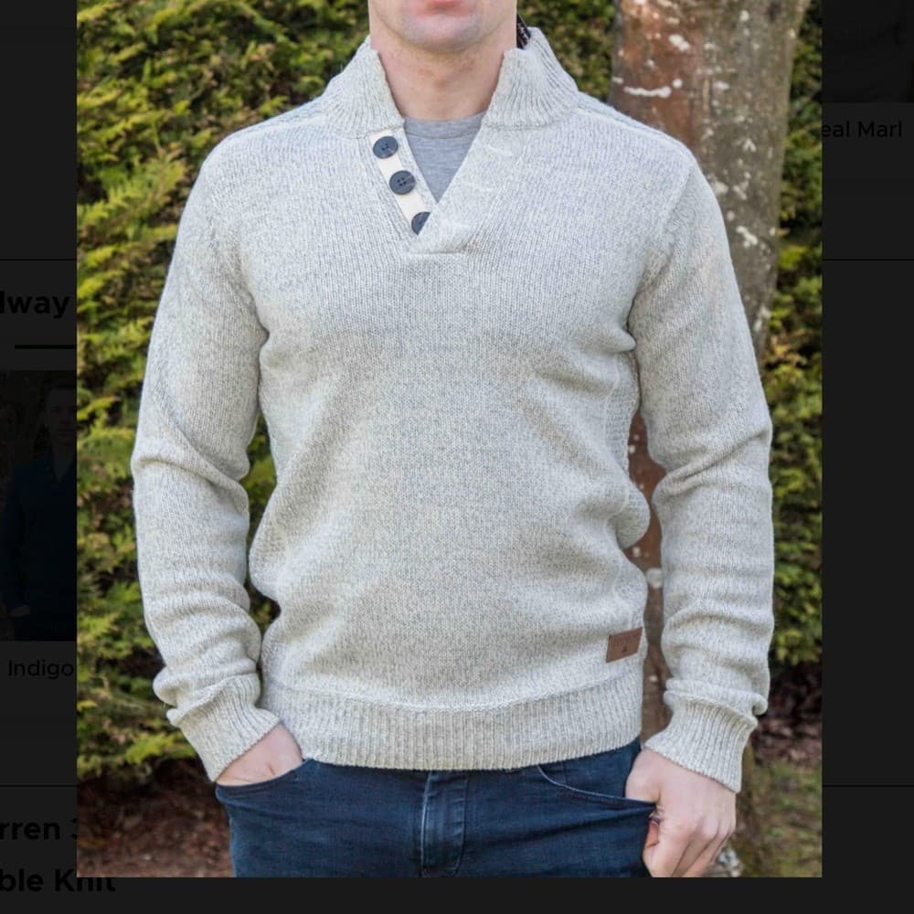 New Emerald Isle Knitwear Galway Fishermen Sweater Elbow-Patch Wool Blend Men XL - Thumbnail 2