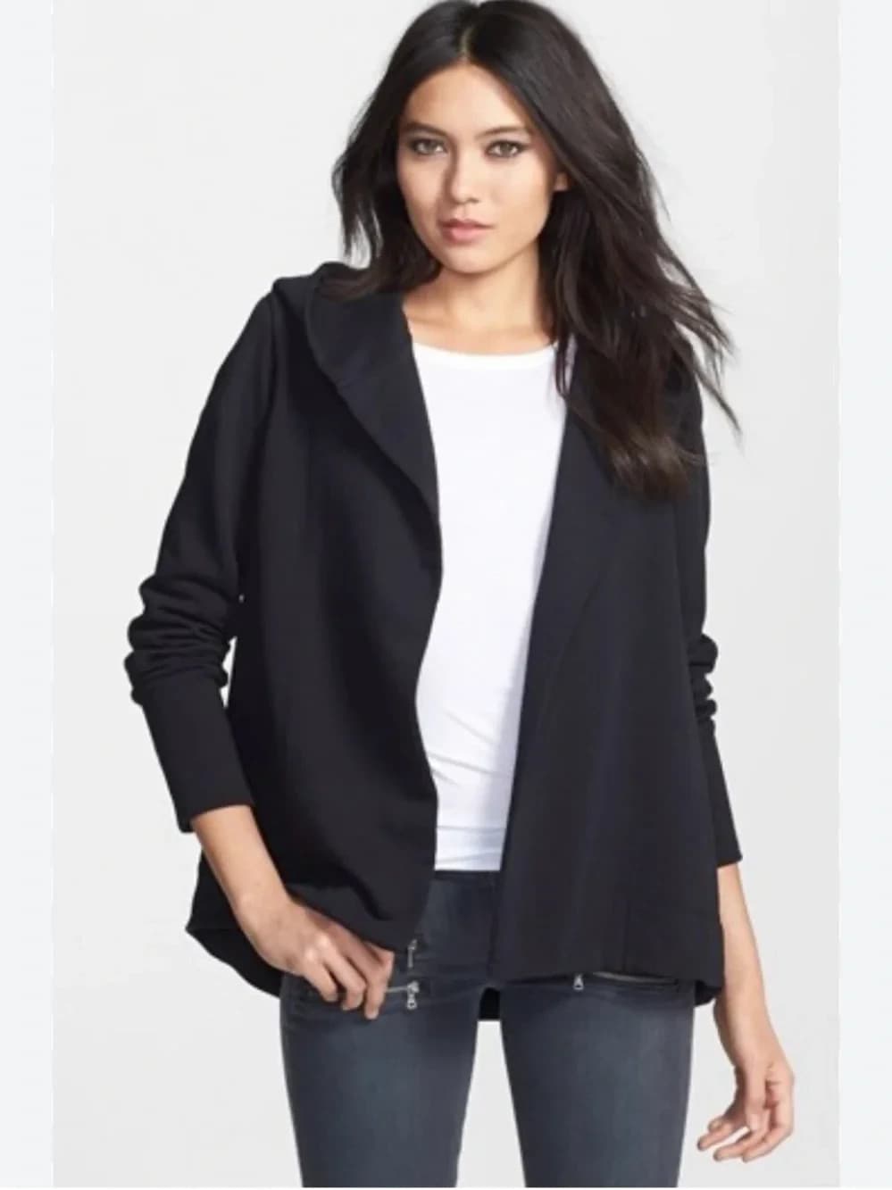 Standard James Perse French Terry Hoodie Open Sweat Cardigan Black Women's 1 (S) - Thumbnail 3