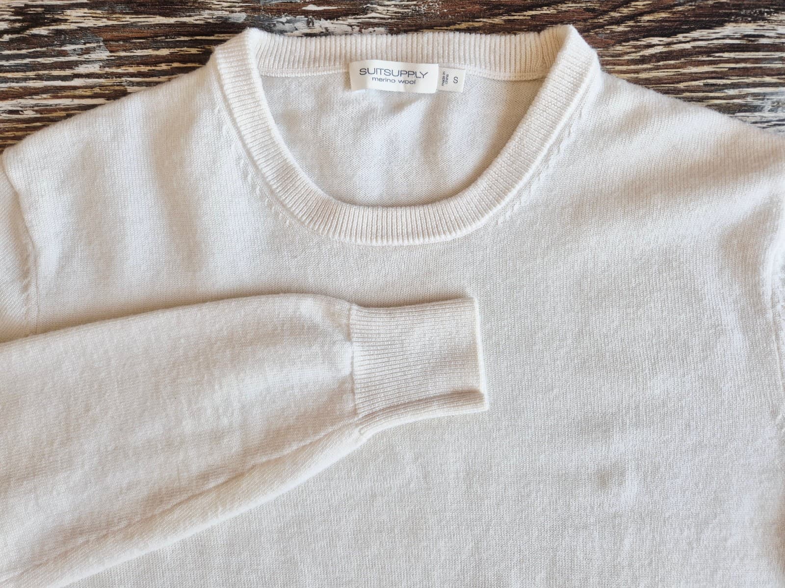 SUITSUPPLY Pure Merino Wool Crew Neck Sweater Pullover Slim Fit Cream Men's S - Thumbnail 3