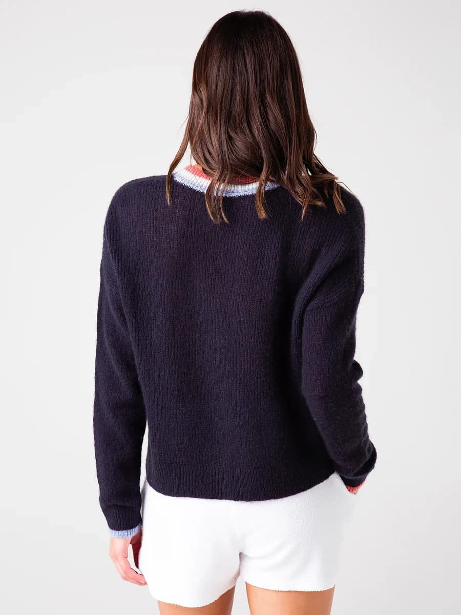 Sundry Wool Cashmere Contrast Stripe Cardigan V-Neck Button Navy Blue Womens 1/S - Thumbnail 10