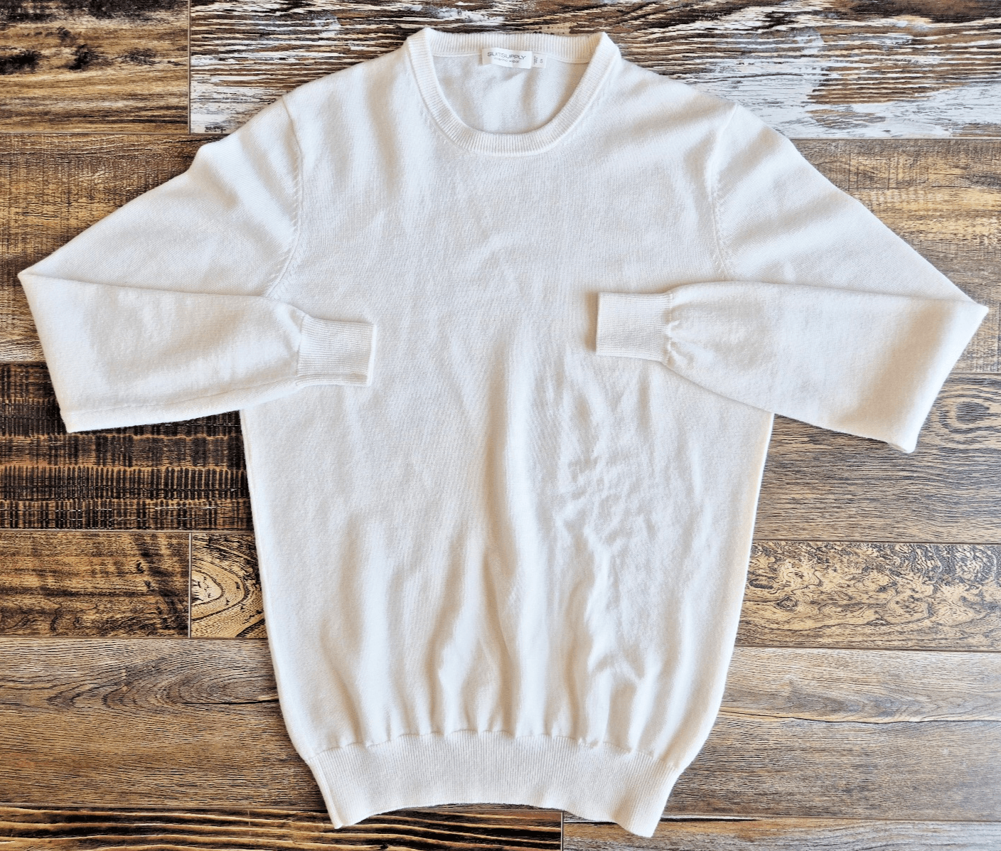 SUITSUPPLY Pure Merino Wool Crew Neck Sweater Pullover Slim Fit Cream Men's S