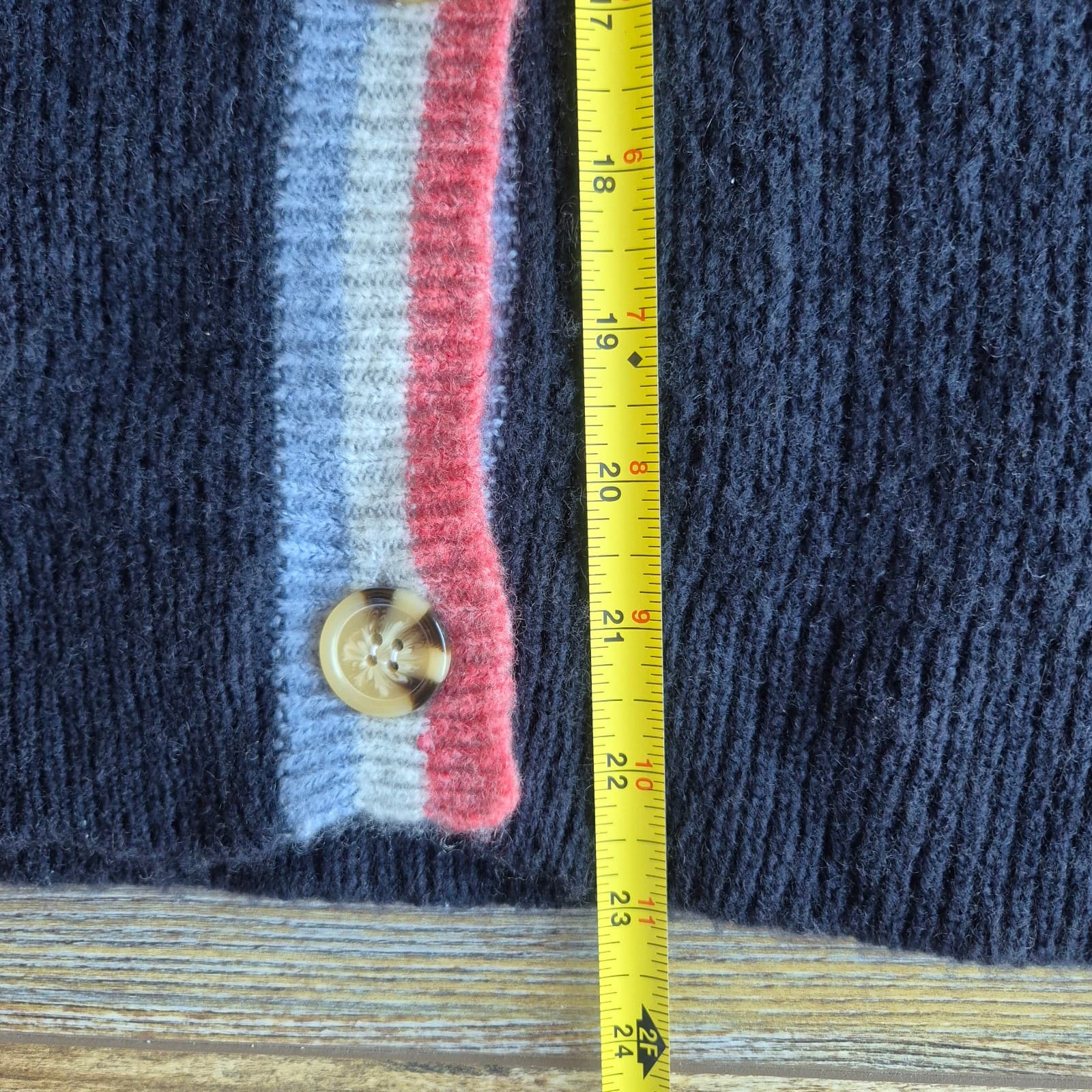 Sundry Wool Cashmere Contrast Stripe Cardigan V-Neck Button Navy Blue Womens 1/S - Thumbnail 16