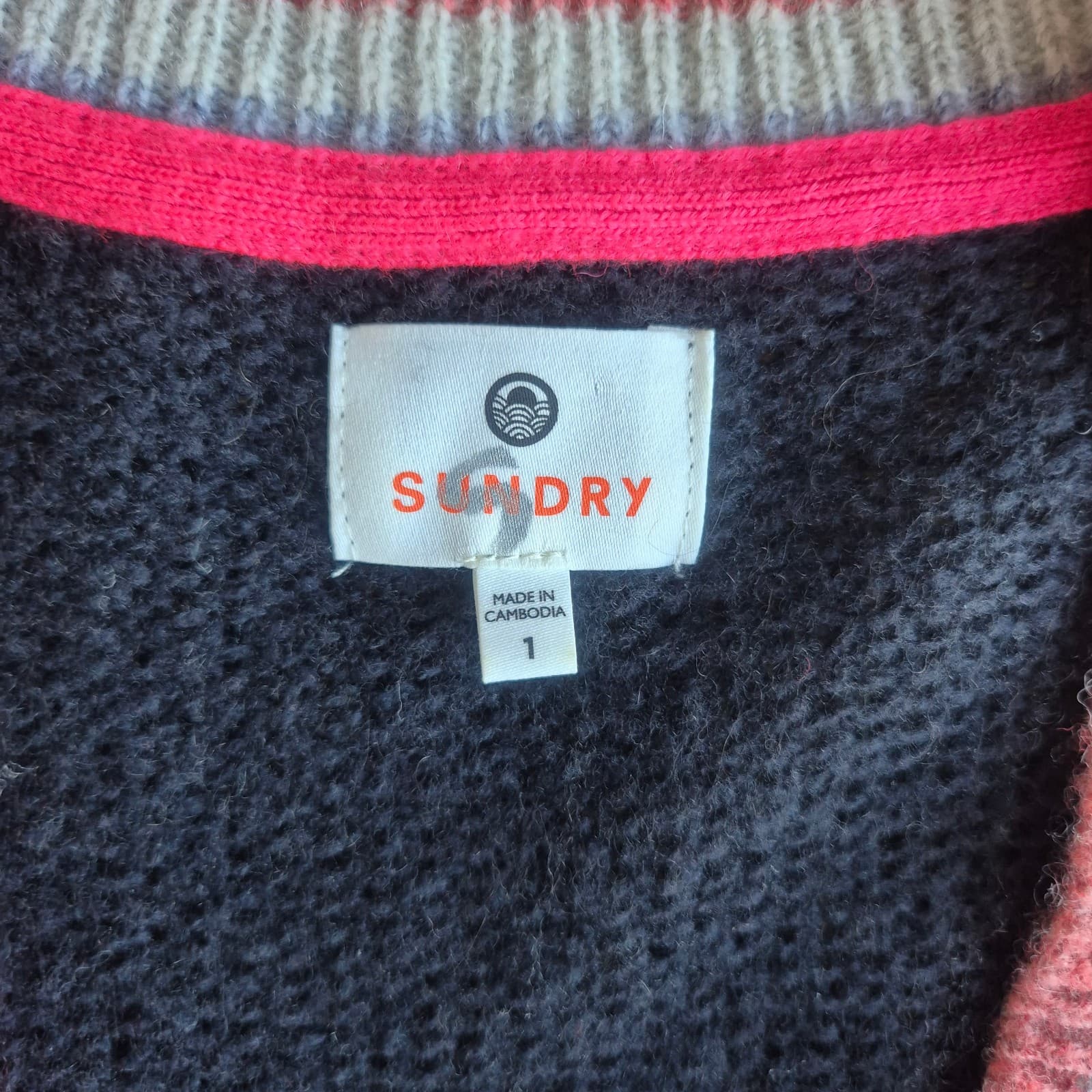 Sundry Wool Cashmere Contrast Stripe Cardigan V-Neck Button Navy Blue Womens 1/S - Thumbnail 11