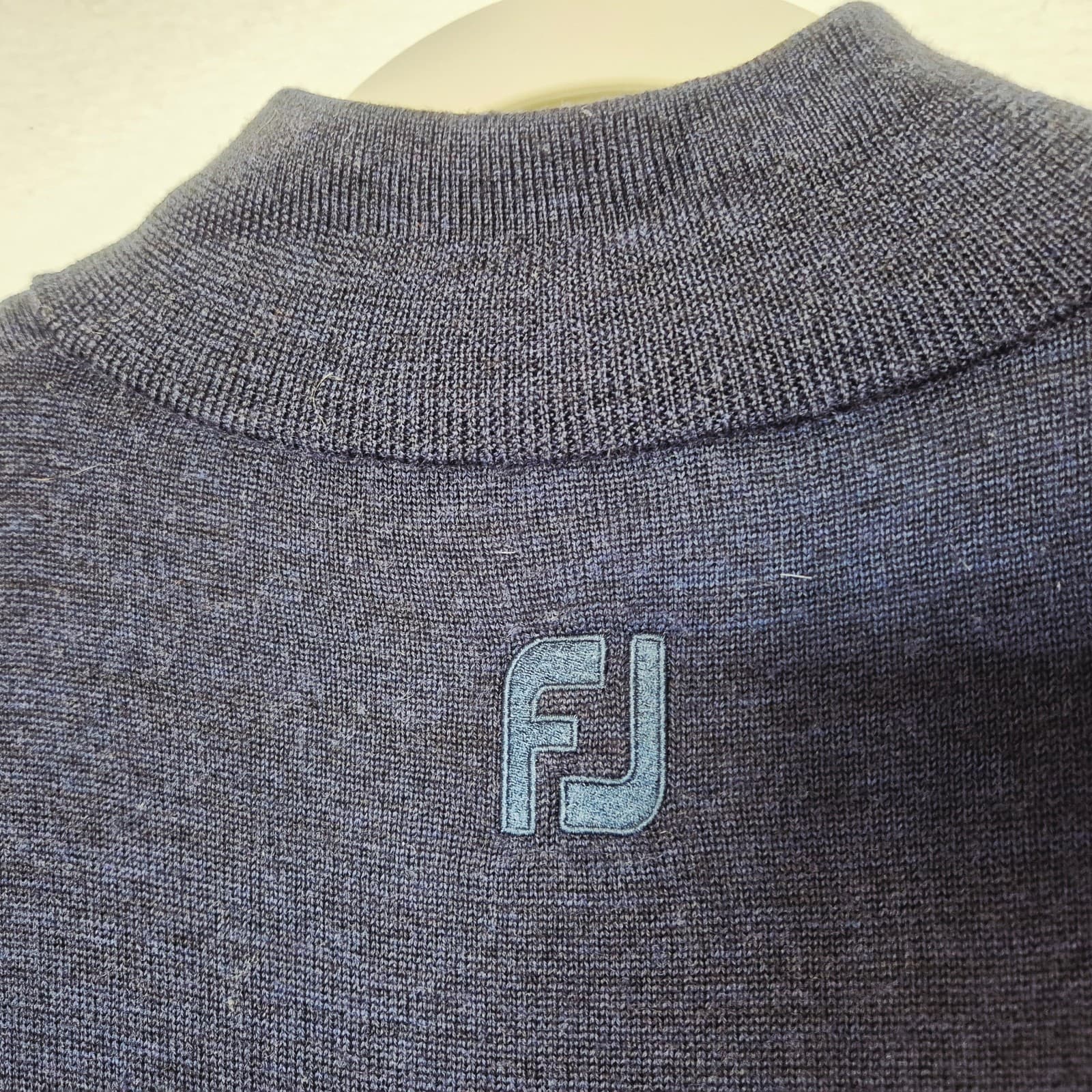 FootJoy Men's L Wool Quarter-Zip Lined Performance Windproof Sweater Navy Blue - Thumbnail 8