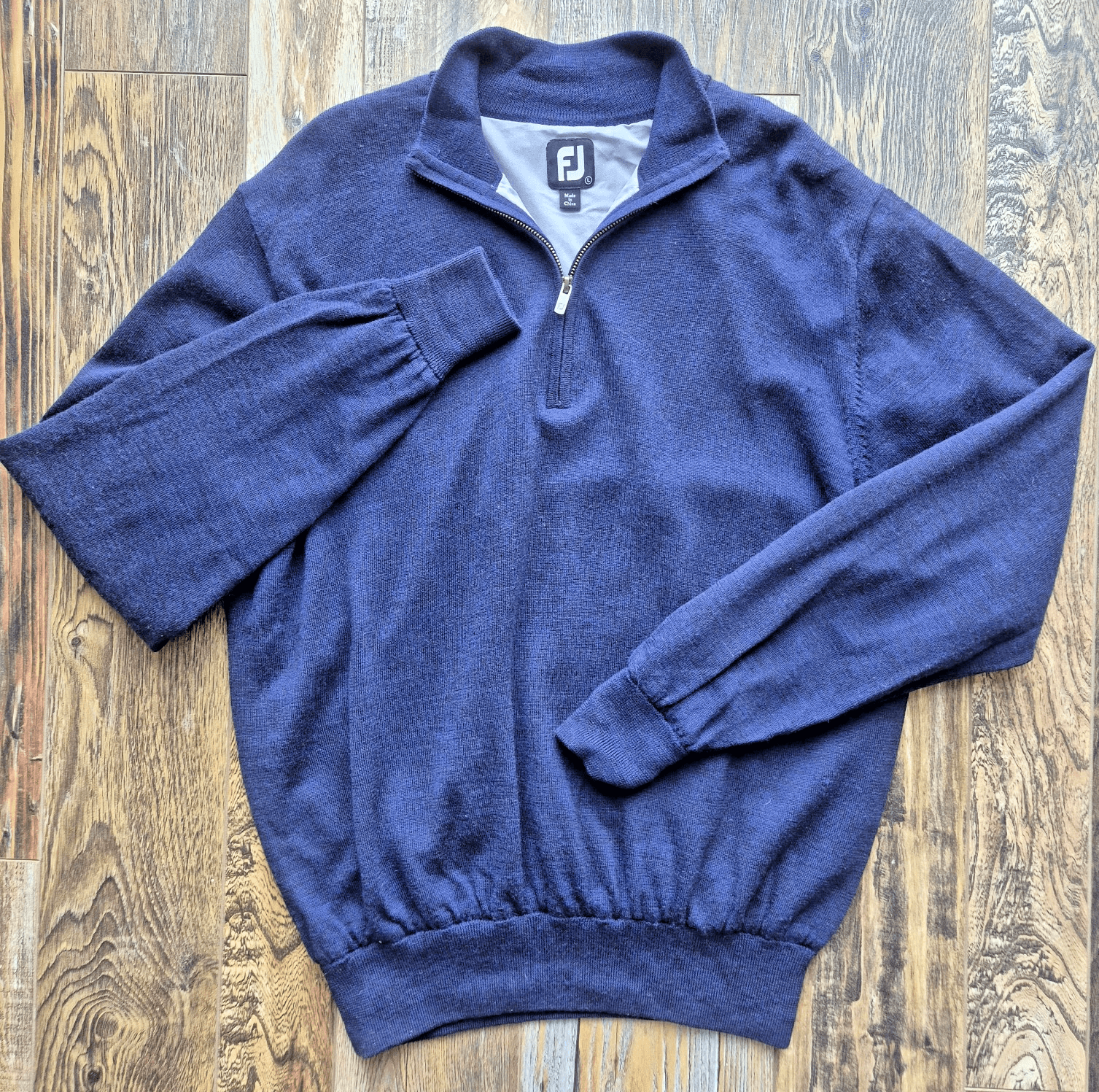 FootJoy Men's L Wool Quarter-Zip Lined Performance Windproof Sweater Navy Blue