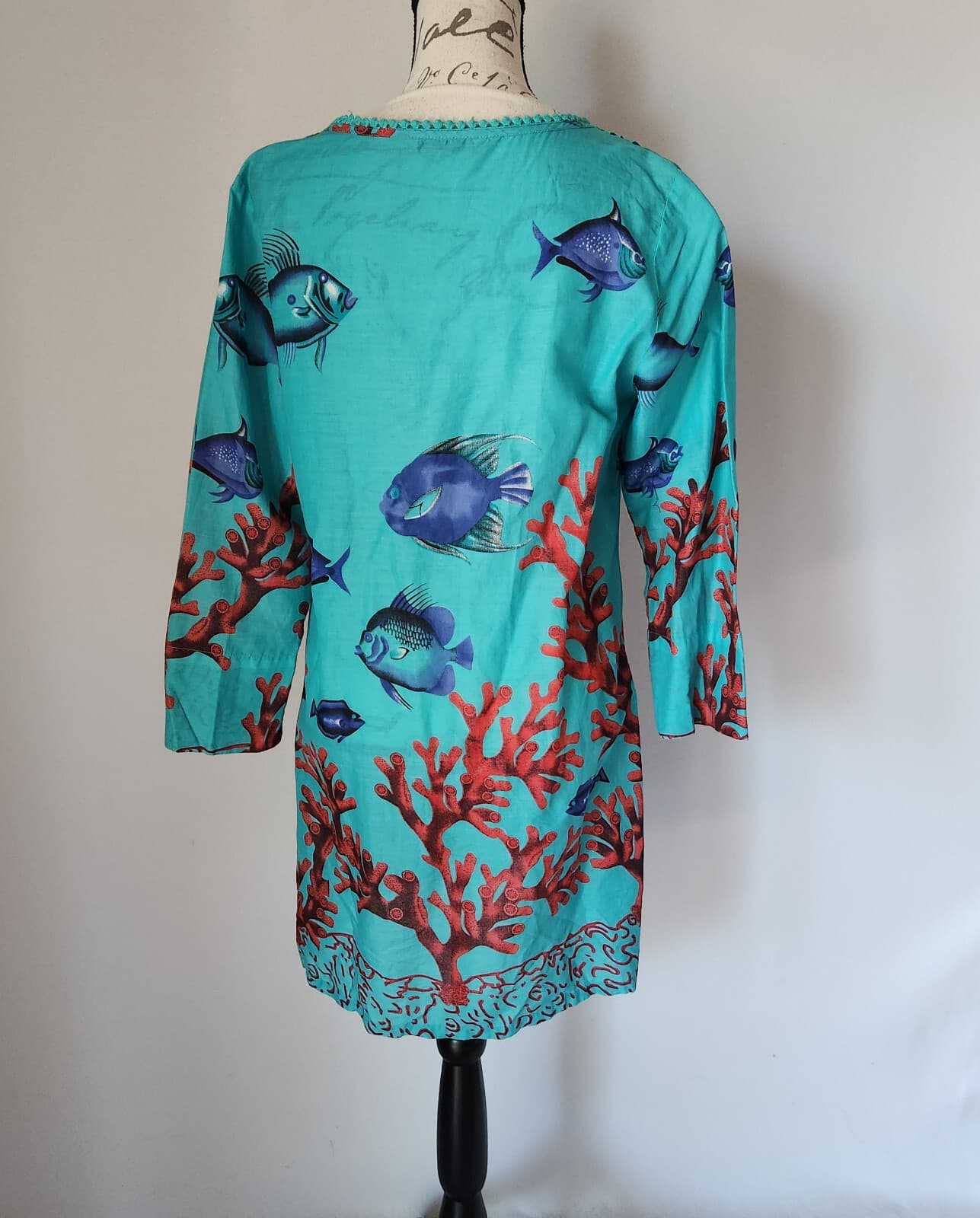 NWoT Soft Surroundings Seychelles Coral-Bead Fish Coral Cover-Up Top Green Sz.S - Thumbnail 5