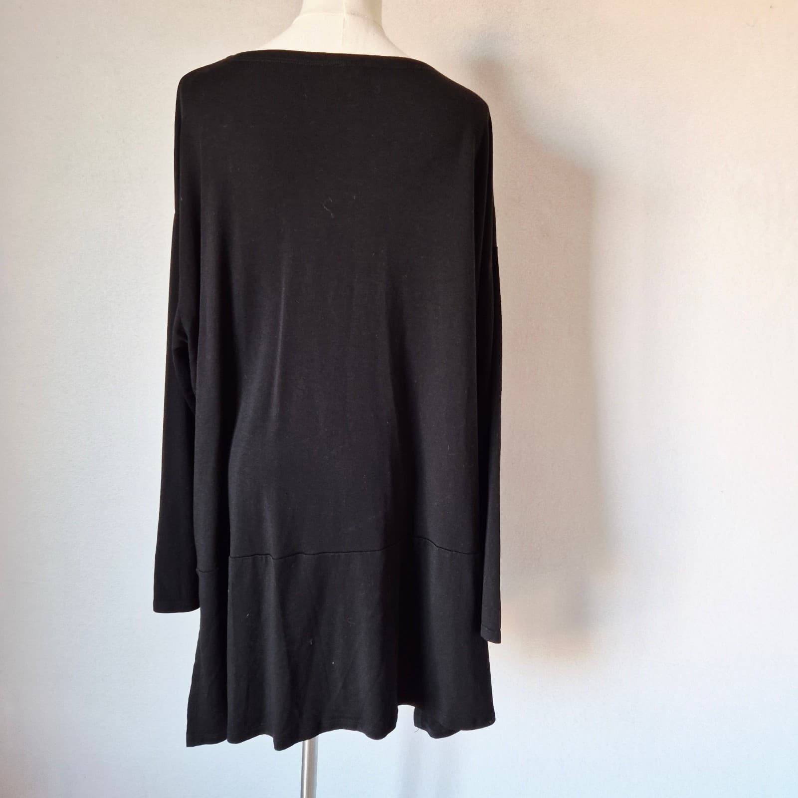 EILEEN FISHER French Terry Tunic Long Sleeve Top Black Tencel Blend One Size - Thumbnail 7