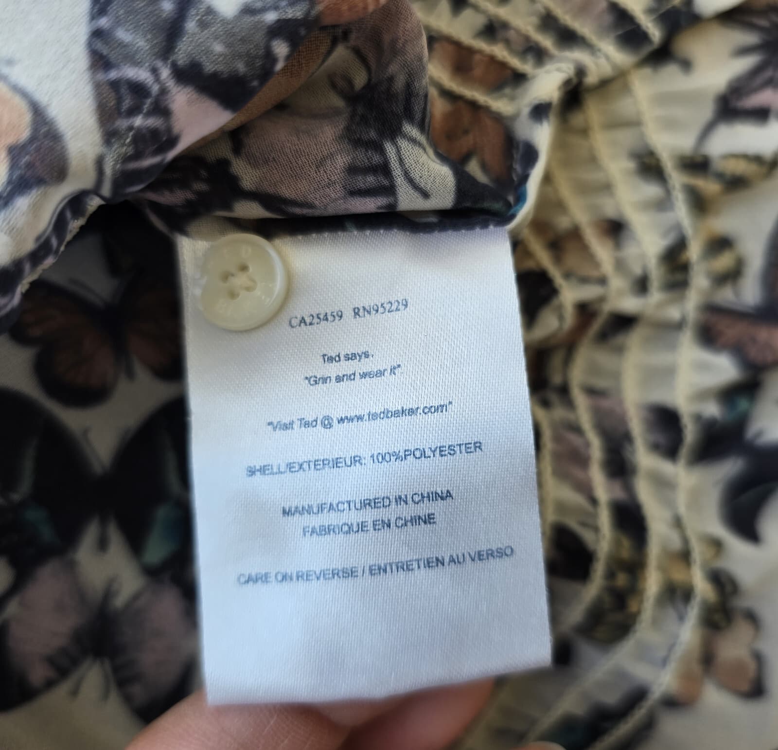 Ted Baker London Butterfly Printed Ruffle Sheer Chiffon Blouse Cream Sz.3 (8) - Thumbnail 10