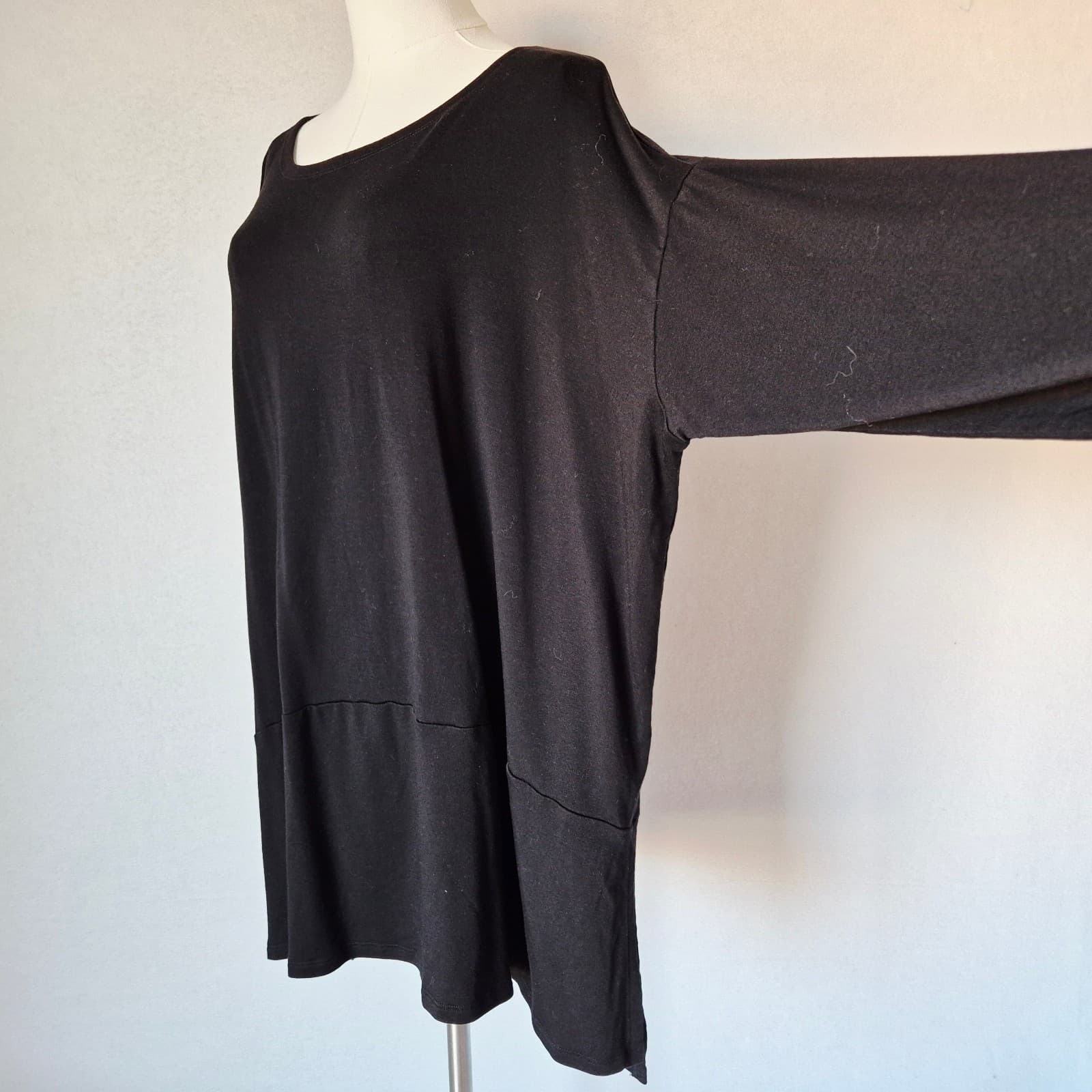 EILEEN FISHER French Terry Tunic Long Sleeve Top Black Tencel Blend One Size - Thumbnail 6