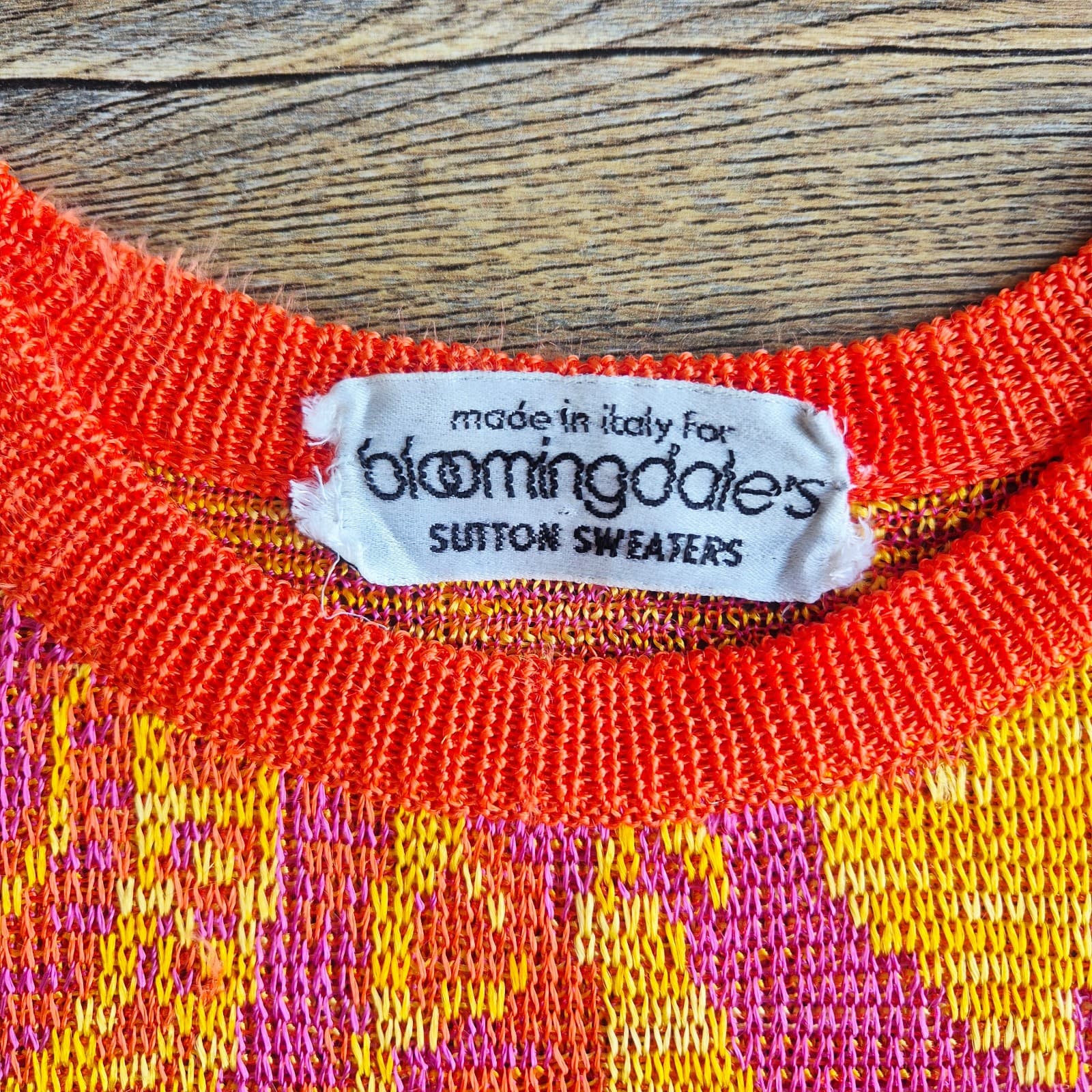 Vintage Bloomingdale's Made in Italy Sutton Sweater Multi Abstract Intarsia Knit - Thumbnail 6